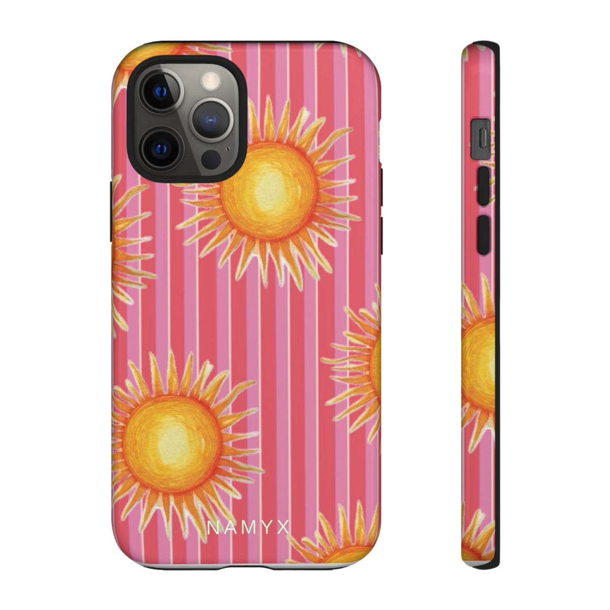 Sunburst Stripe Tough Phone Case — Bright Yellow Sun Pattern on Pink
