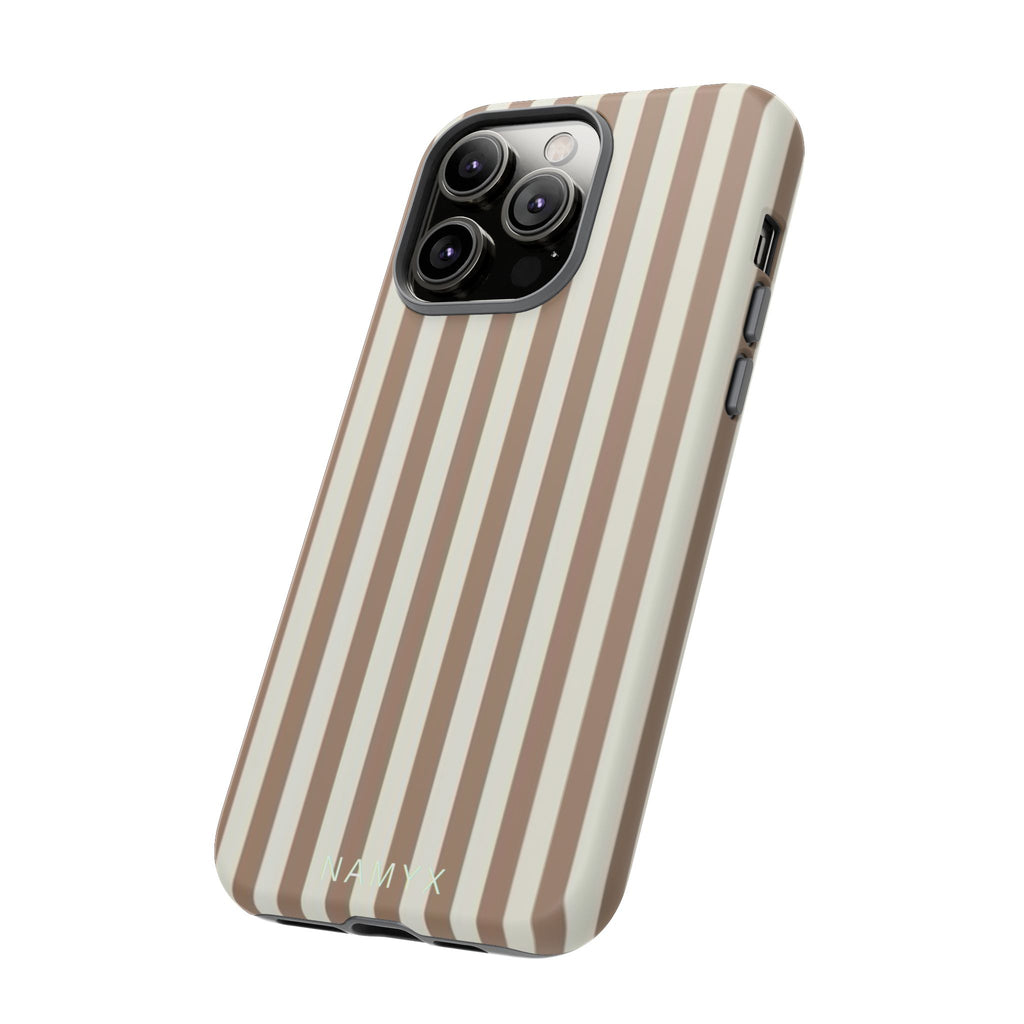 Striped Beige Phone Case — Classic Vertical Brown & Cream Stripe Tough Case