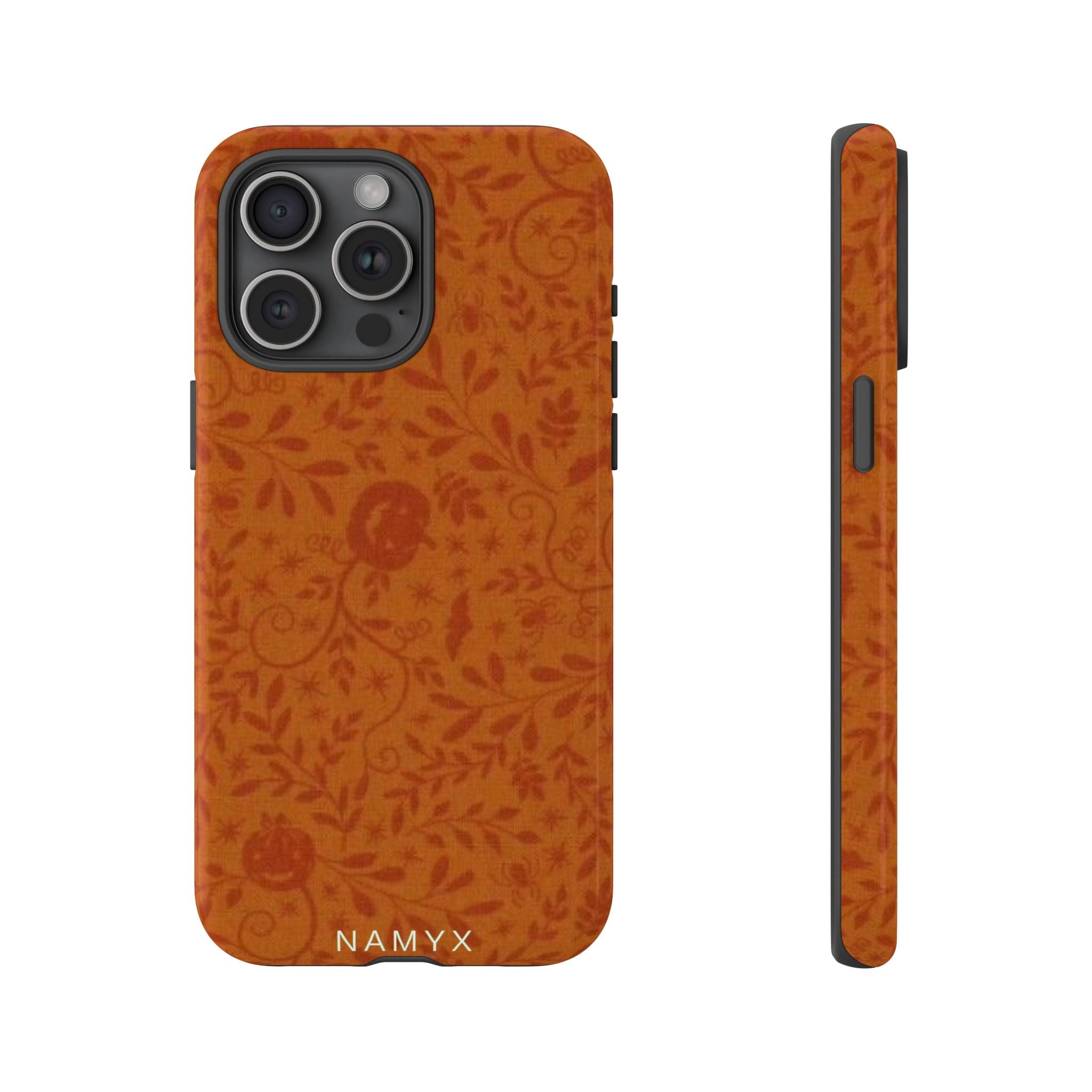 Floral Leather Phone Case — Rustic Orange Botanical Tough Case