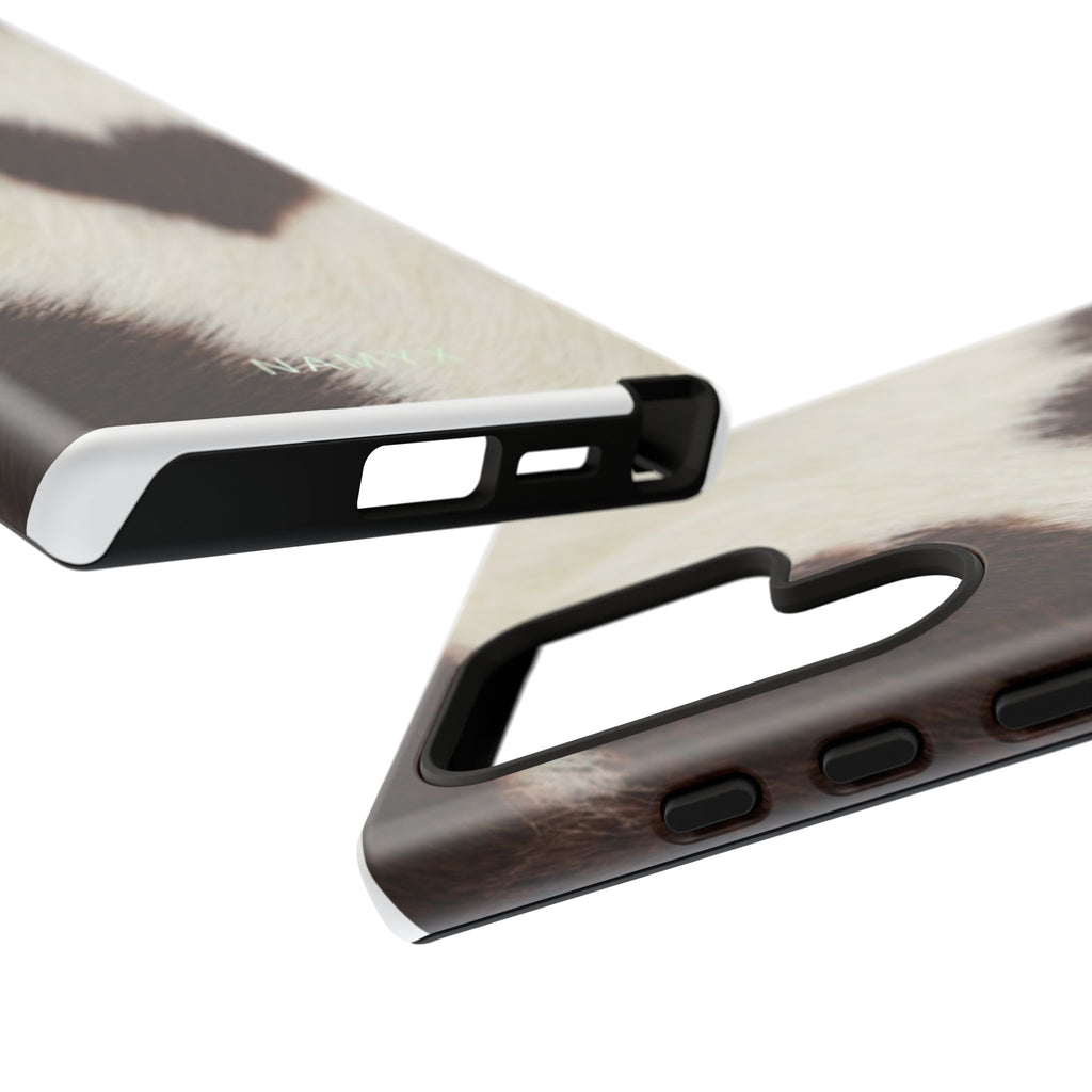 Cowhide Heart Phone Case — Cute Cow Print Protective iPhone Cover