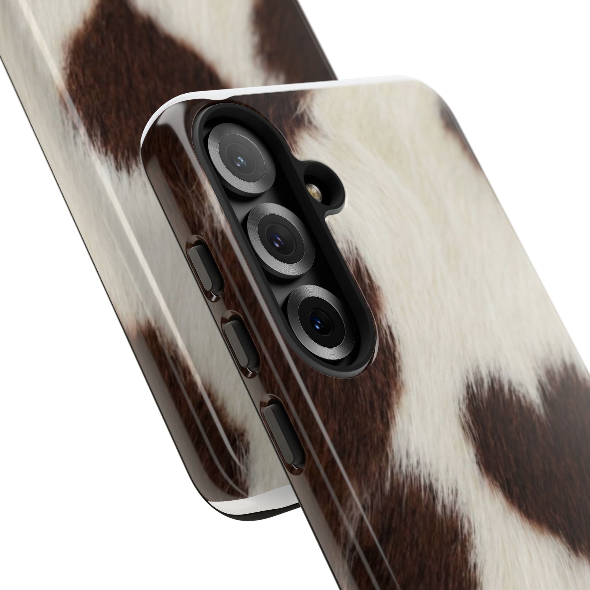 Cowhide Heart Phone Case — Cute Cow Print Protective iPhone Cover