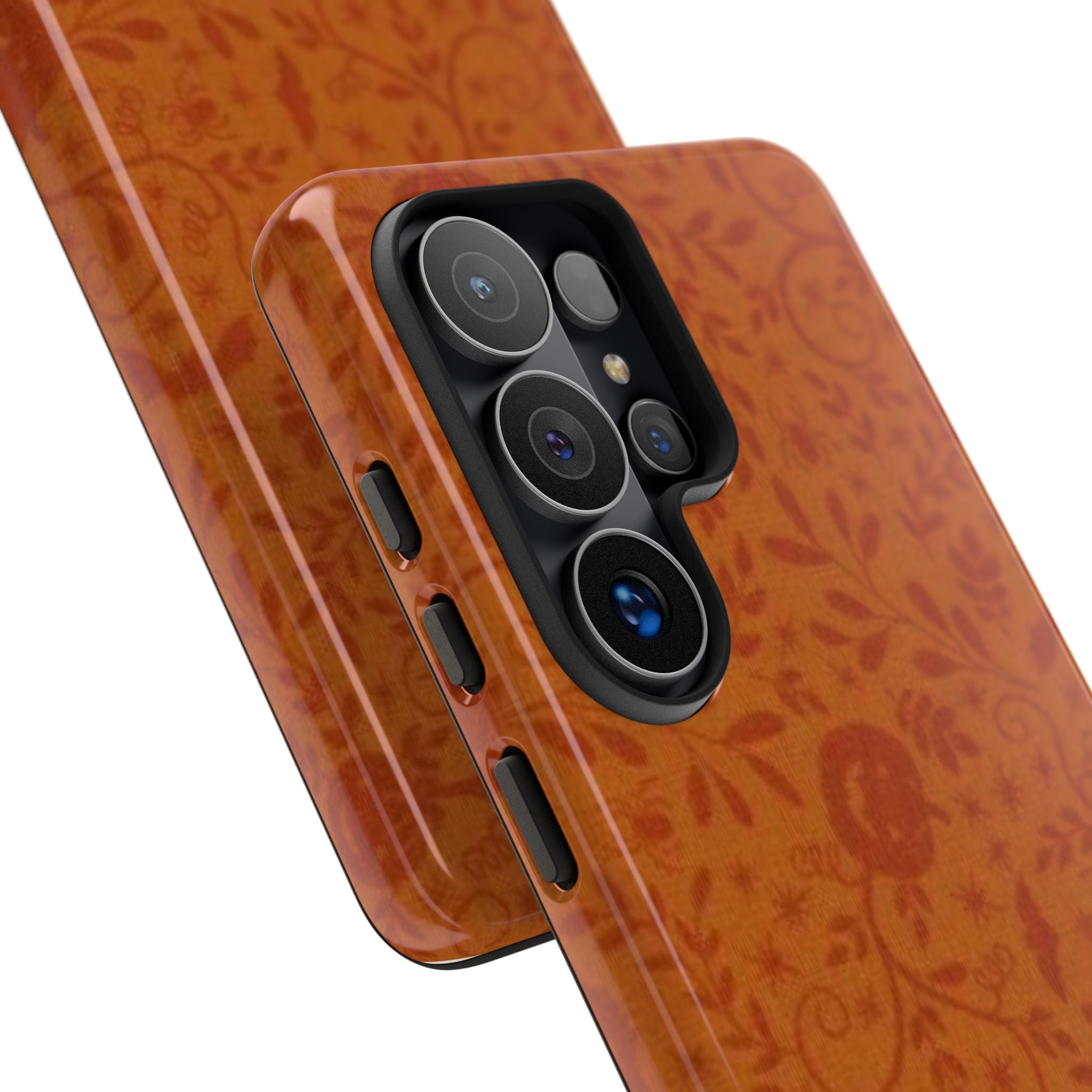Floral Leather Phone Case — Rustic Orange Botanical Tough Case