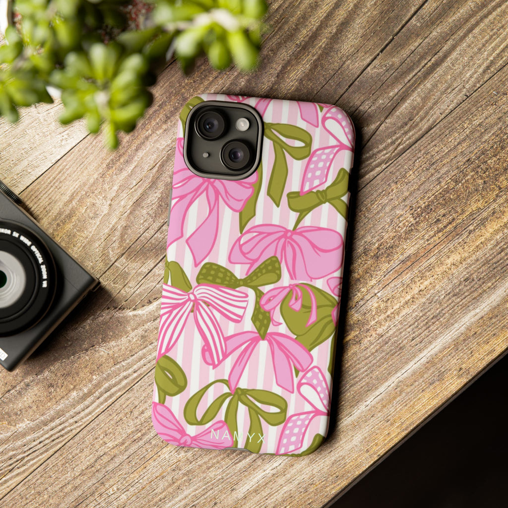 Bow Pattern Tough Case - Pink & Olive Floral Phone Cover