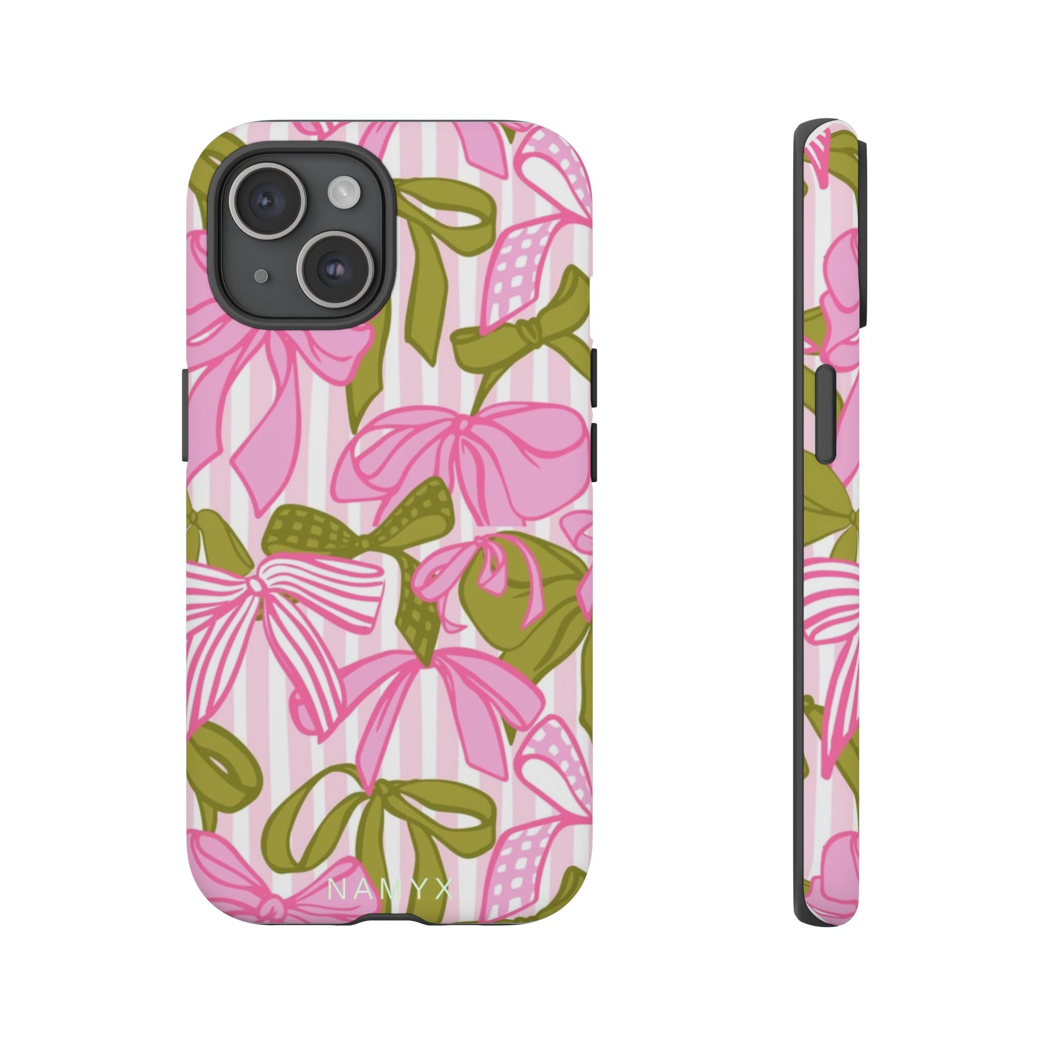 Bow Pattern Tough Case - Pink & Olive Floral Phone Cover