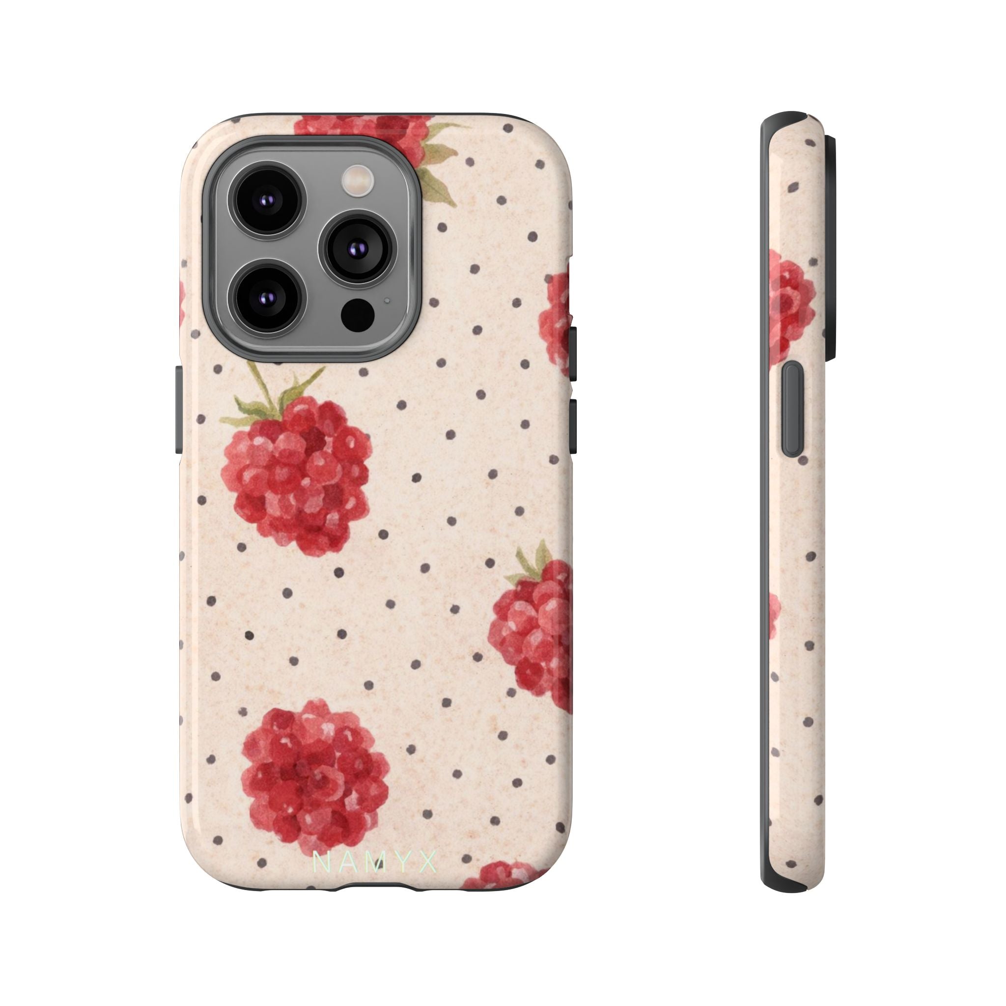 Raspberry Dotted Tough Phone Case — Vintage Floral Protective Cover