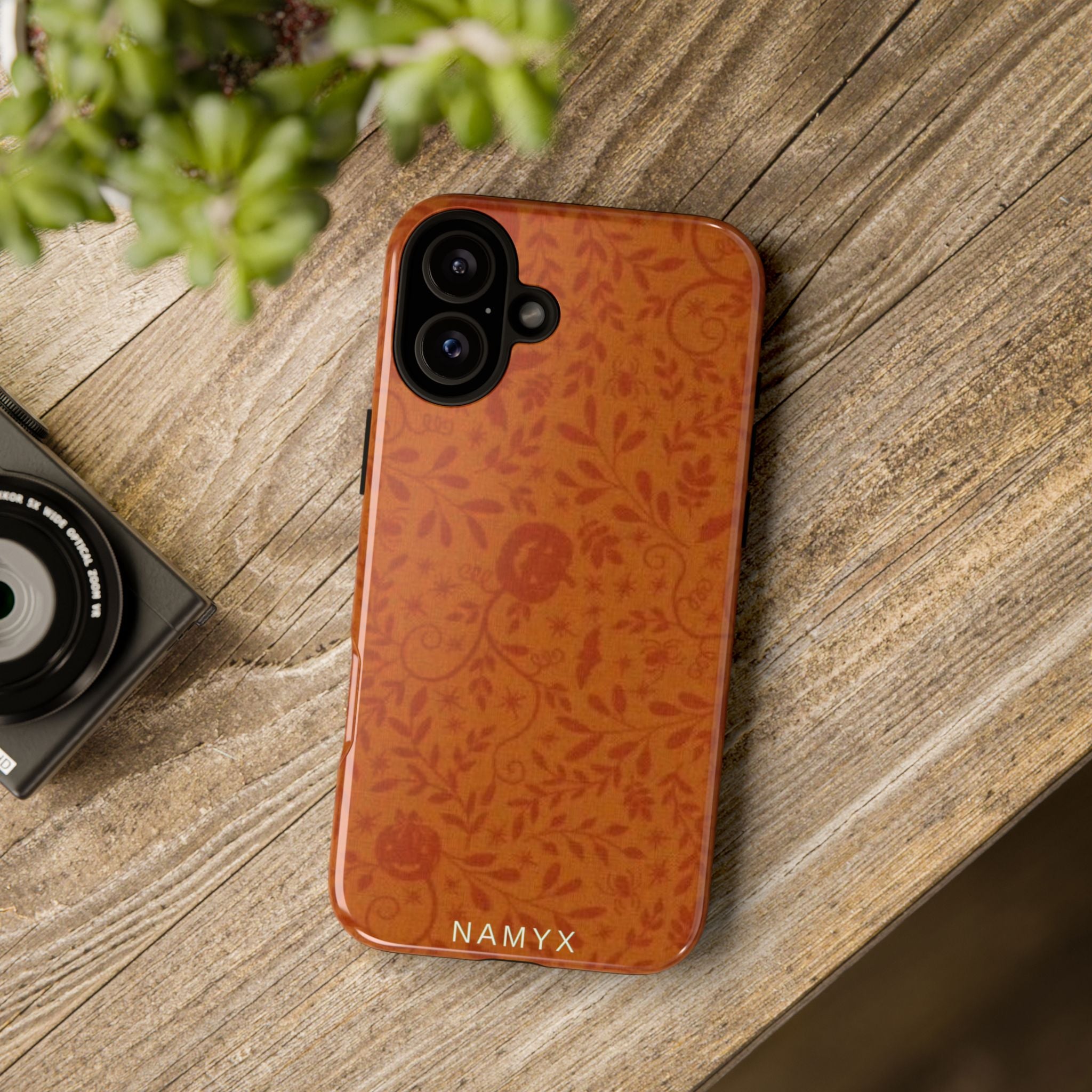 Floral Leather Phone Case — Rustic Orange Botanical Tough Case