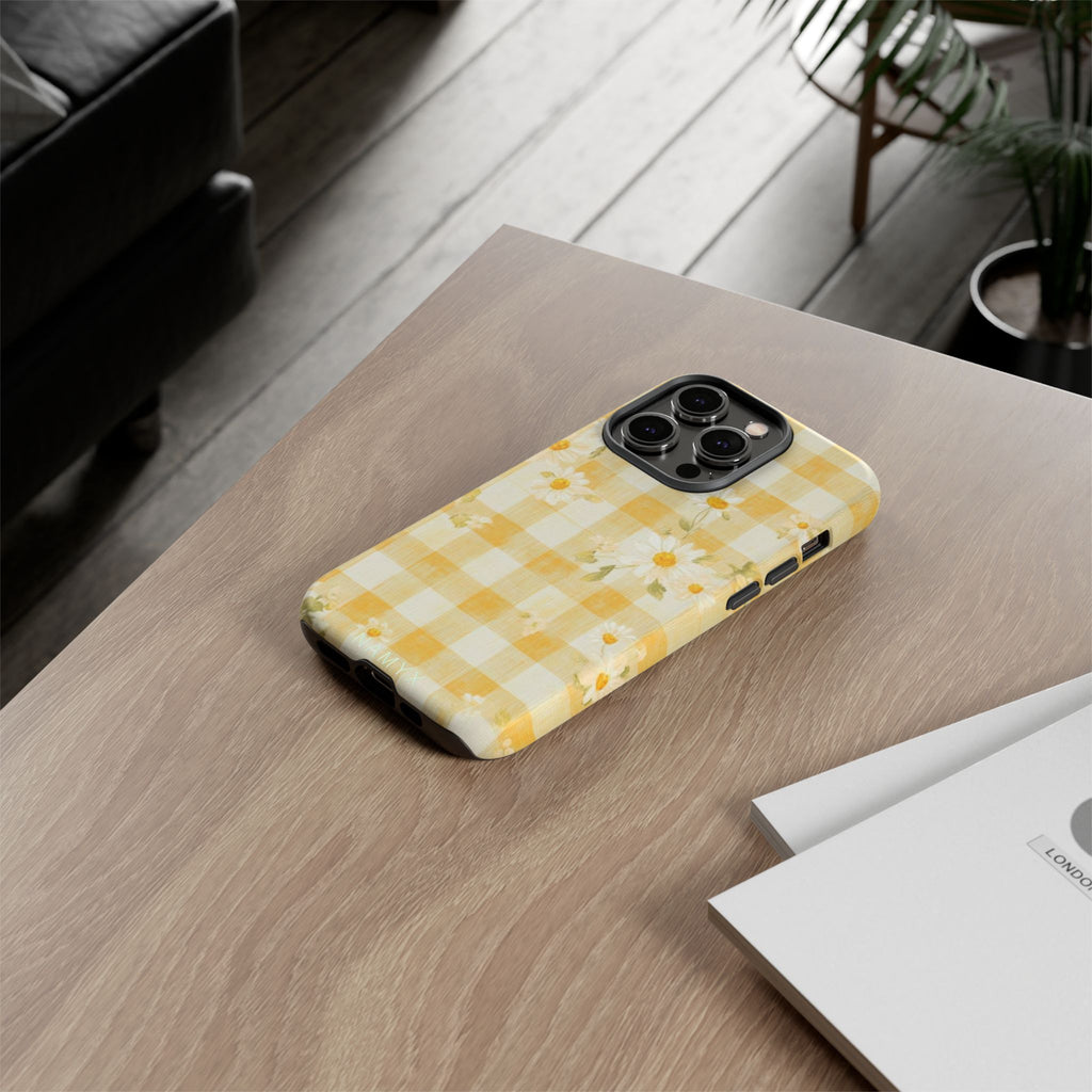 Daisy Gingham Tough Phone Case — Yellow Floral Protective Cover