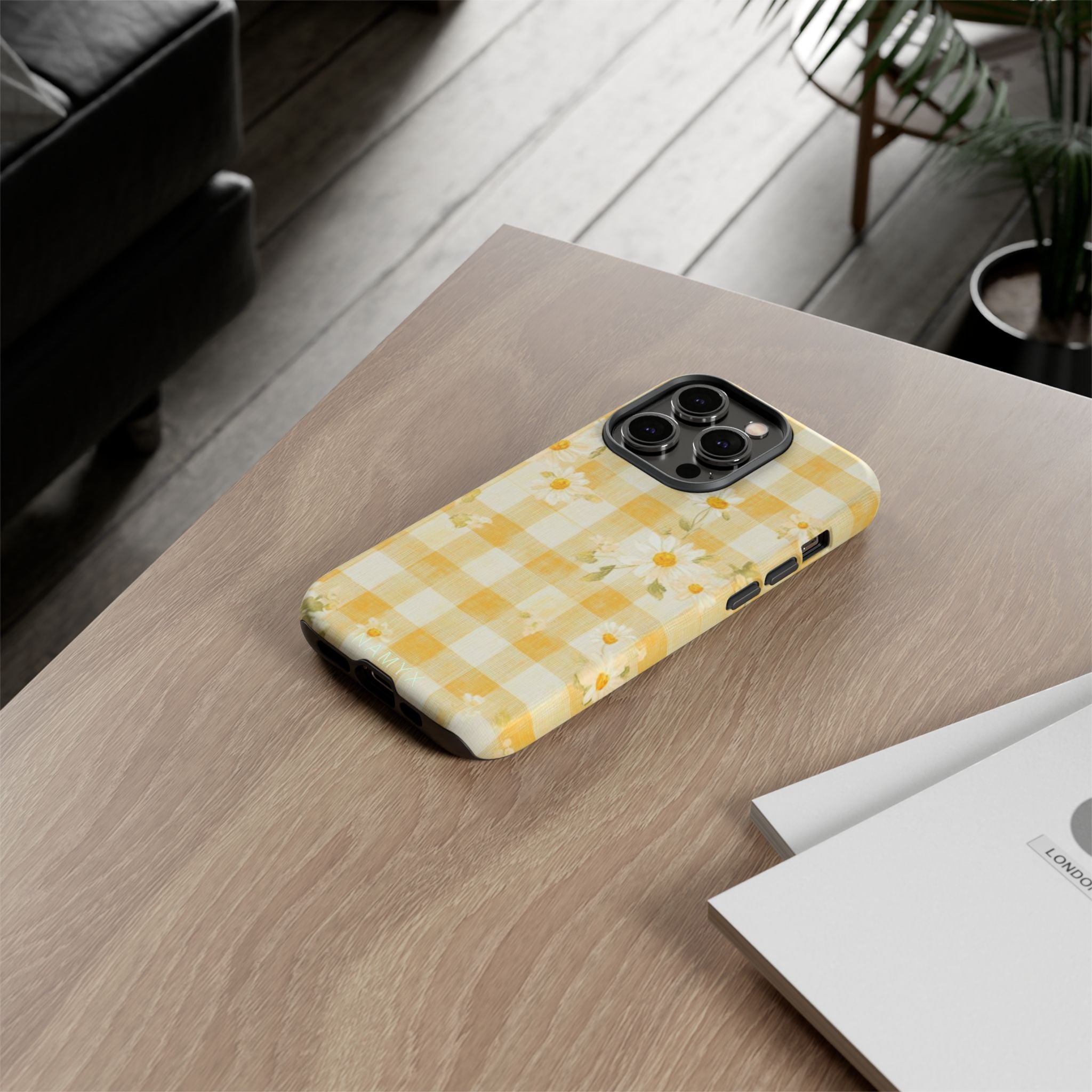 Daisy Gingham Tough Phone Case — Yellow Floral Protective Cover