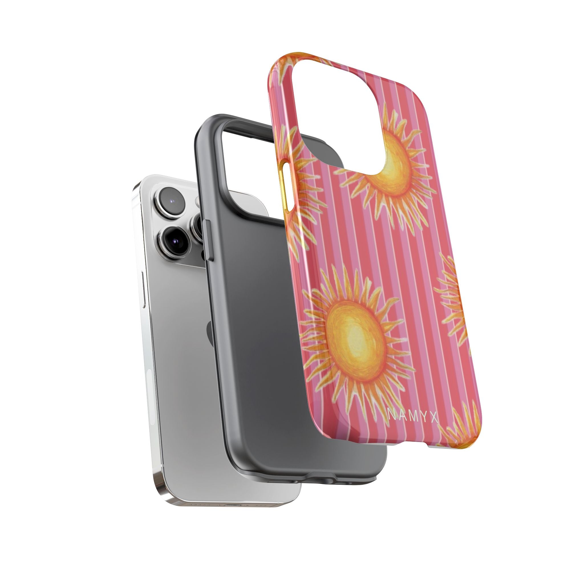 Sunburst Stripe Tough Phone Case — Bright Yellow Sun Pattern on Pink