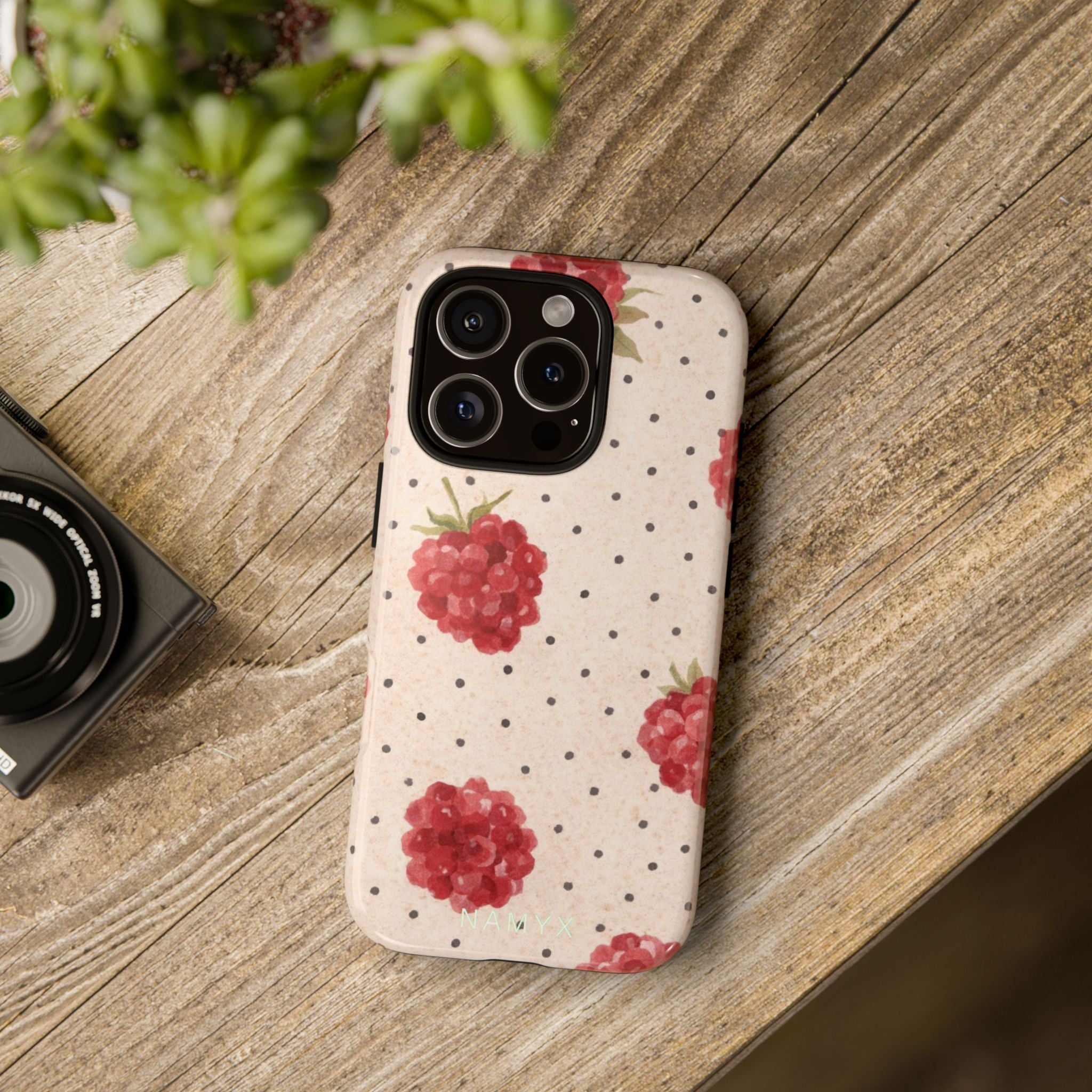 Raspberry Dotted Tough Phone Case — Vintage Floral Protective Cover