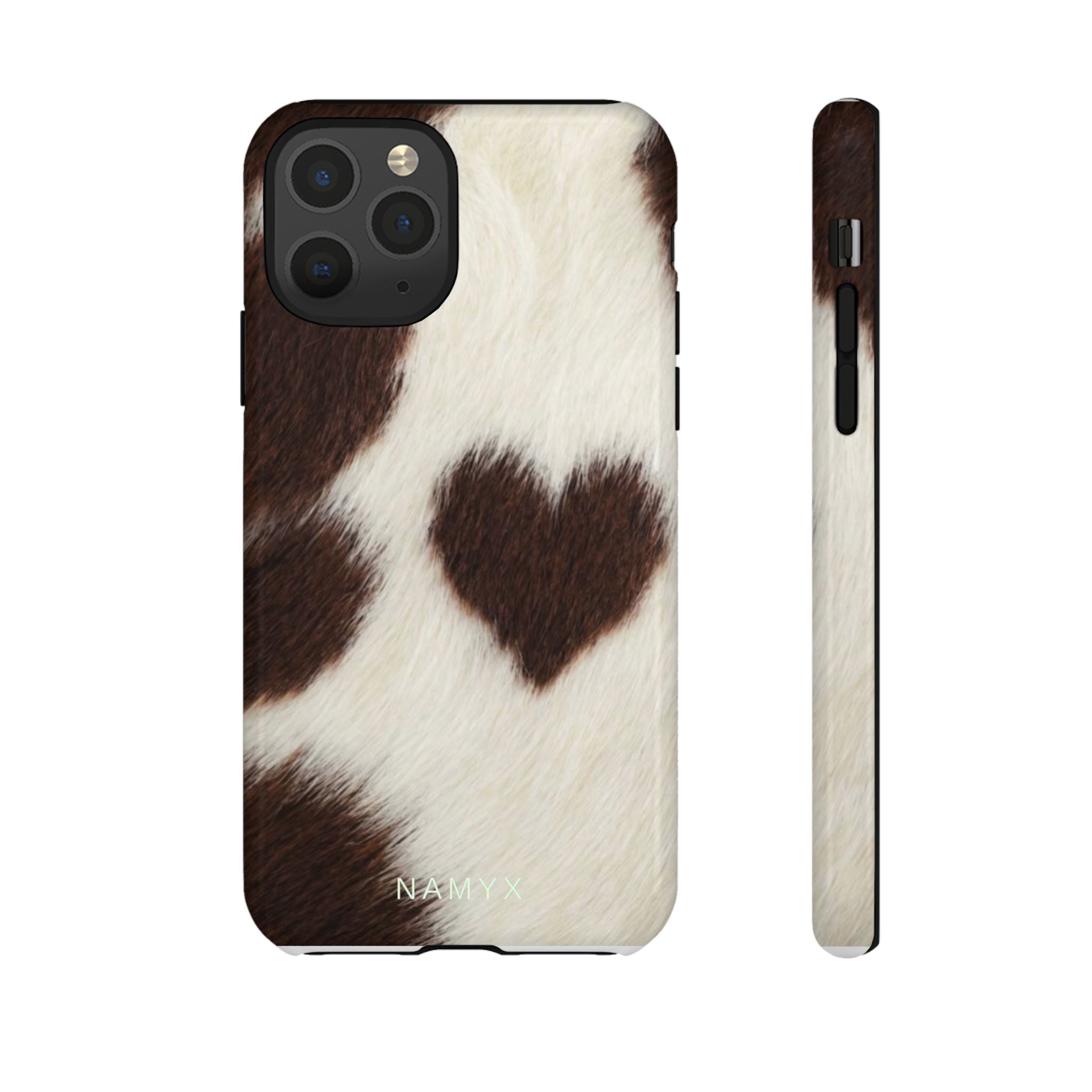 Cowhide Heart Phone Case — Cute Cow Print Protective iPhone Cover