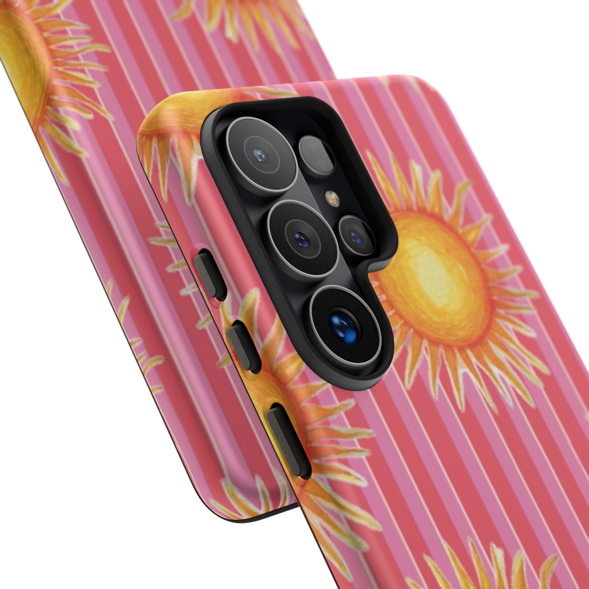 Sunburst Stripe Tough Phone Case — Bright Yellow Sun Pattern on Pink