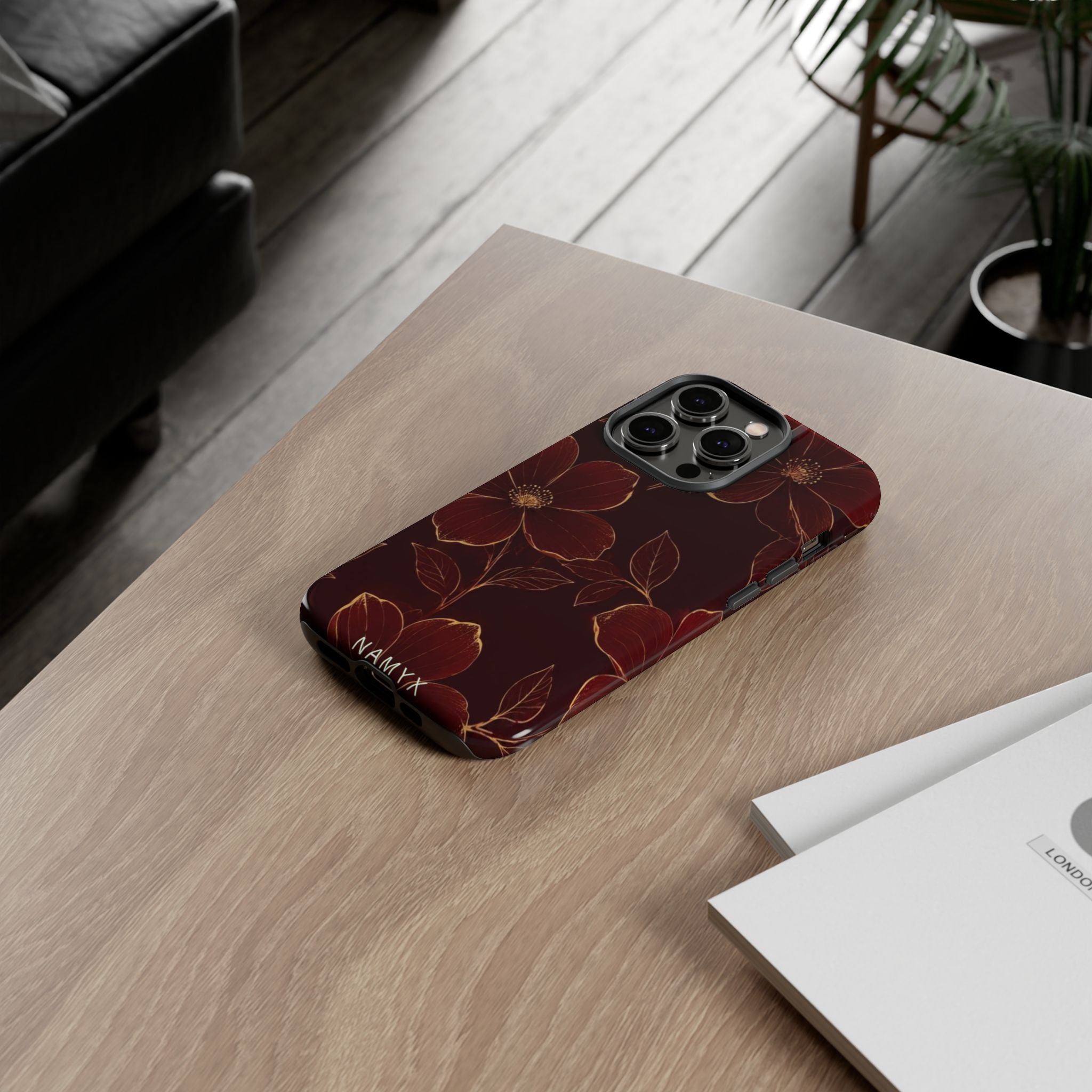 Floral Tough Case — Dark Red Botanical Phone Case