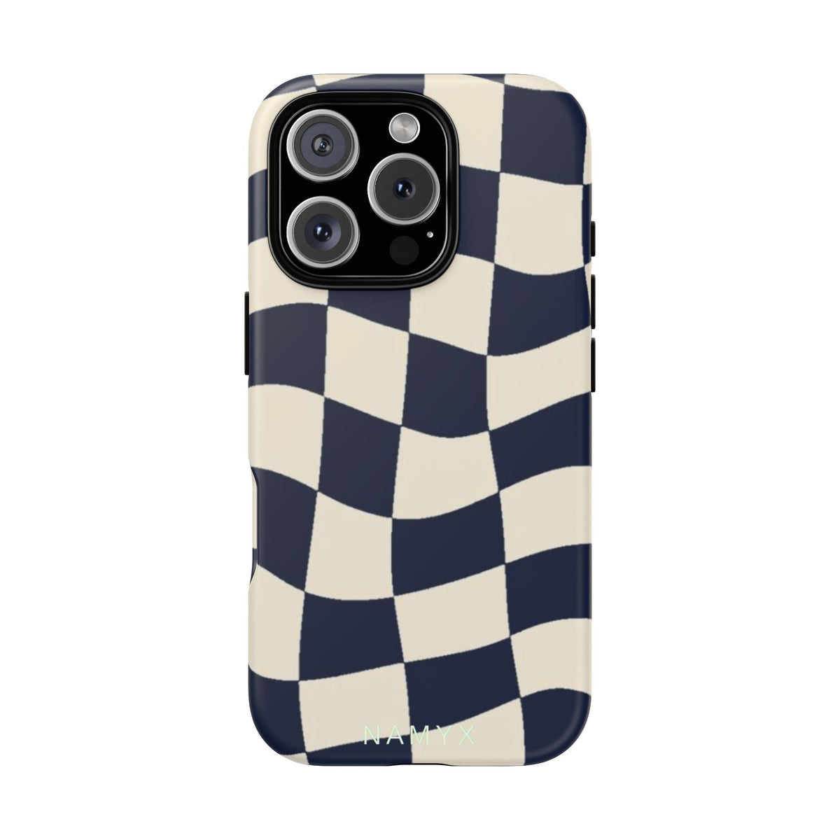 Wavy Checkered Phone Case – Retro Navy Racing Pattern Tough Case