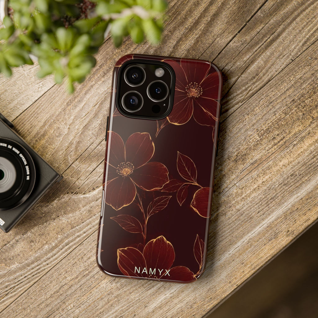 Floral Tough Case — Dark Red Botanical Phone Case