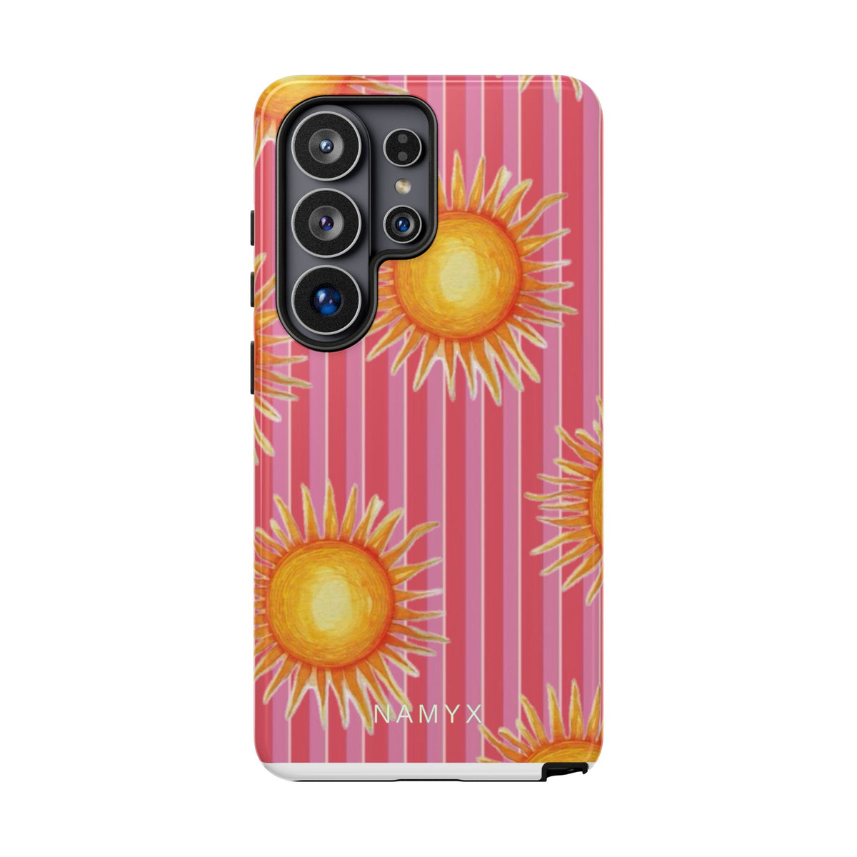 Sunburst Stripe Tough Phone Case — Bright Yellow Sun Pattern on Pink