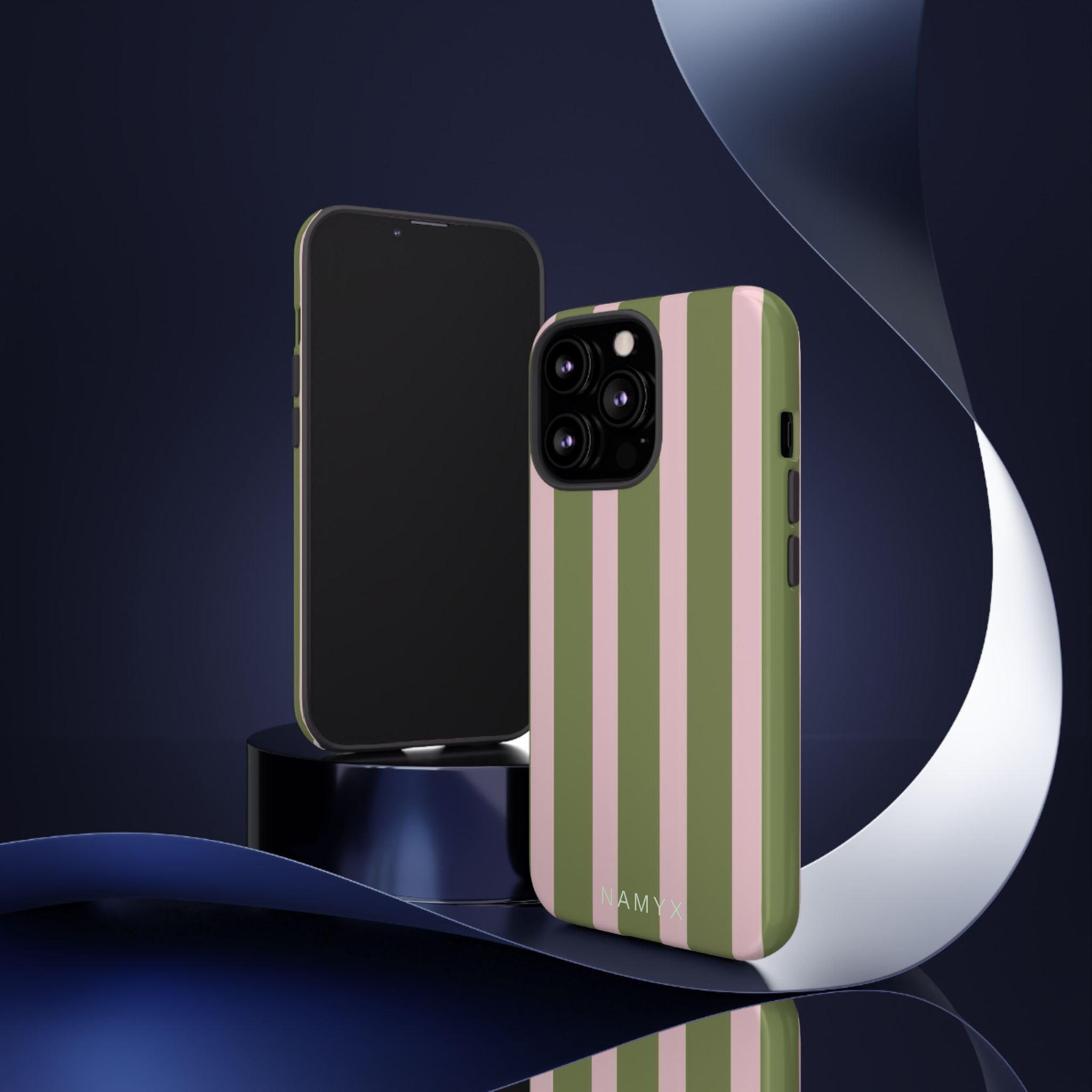 Striped Olive & Blush Tough Phone Case — Durable Protective Phone Cover