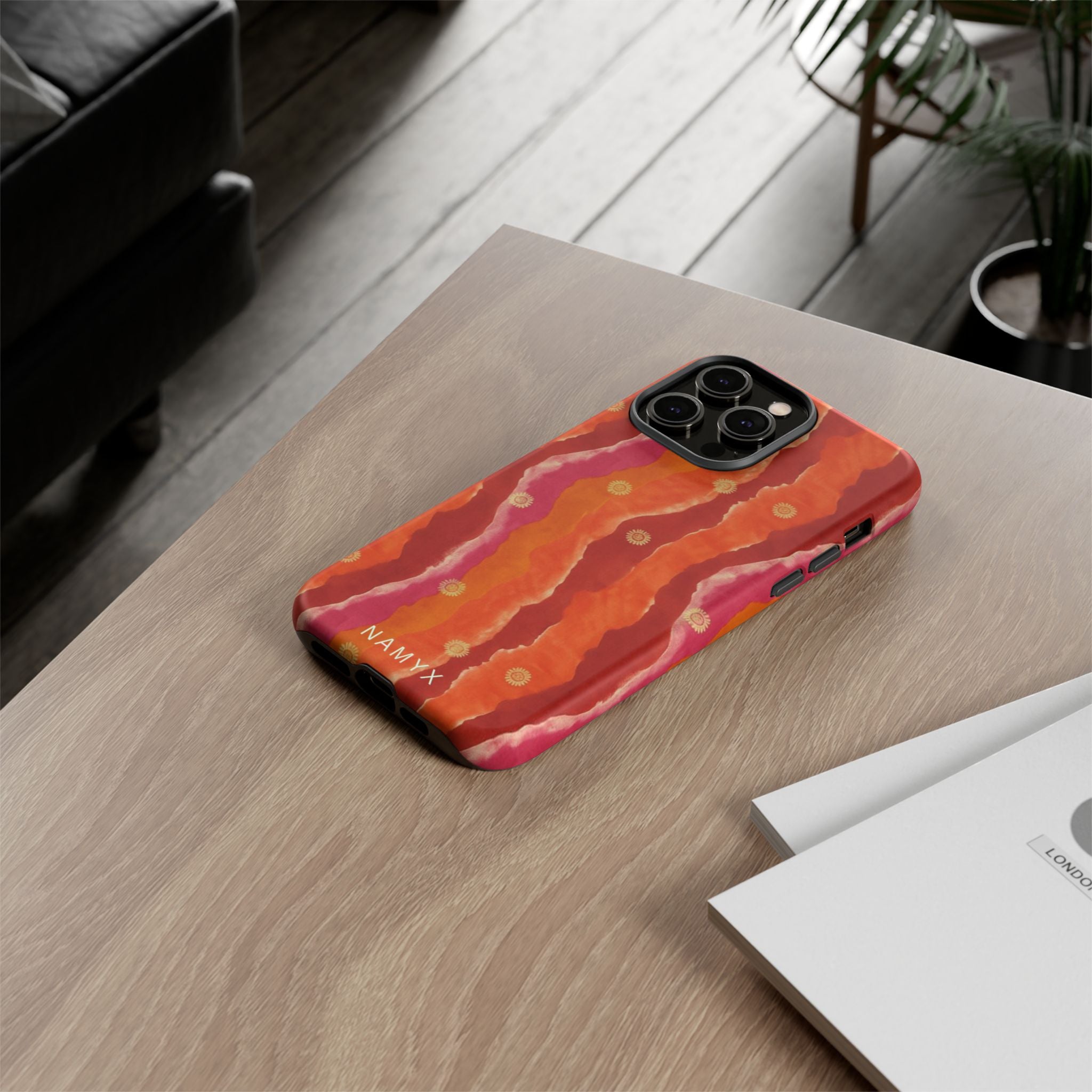 Abstract Red Waves Phone Case — Bold Orange & Pink Protective Tough Case