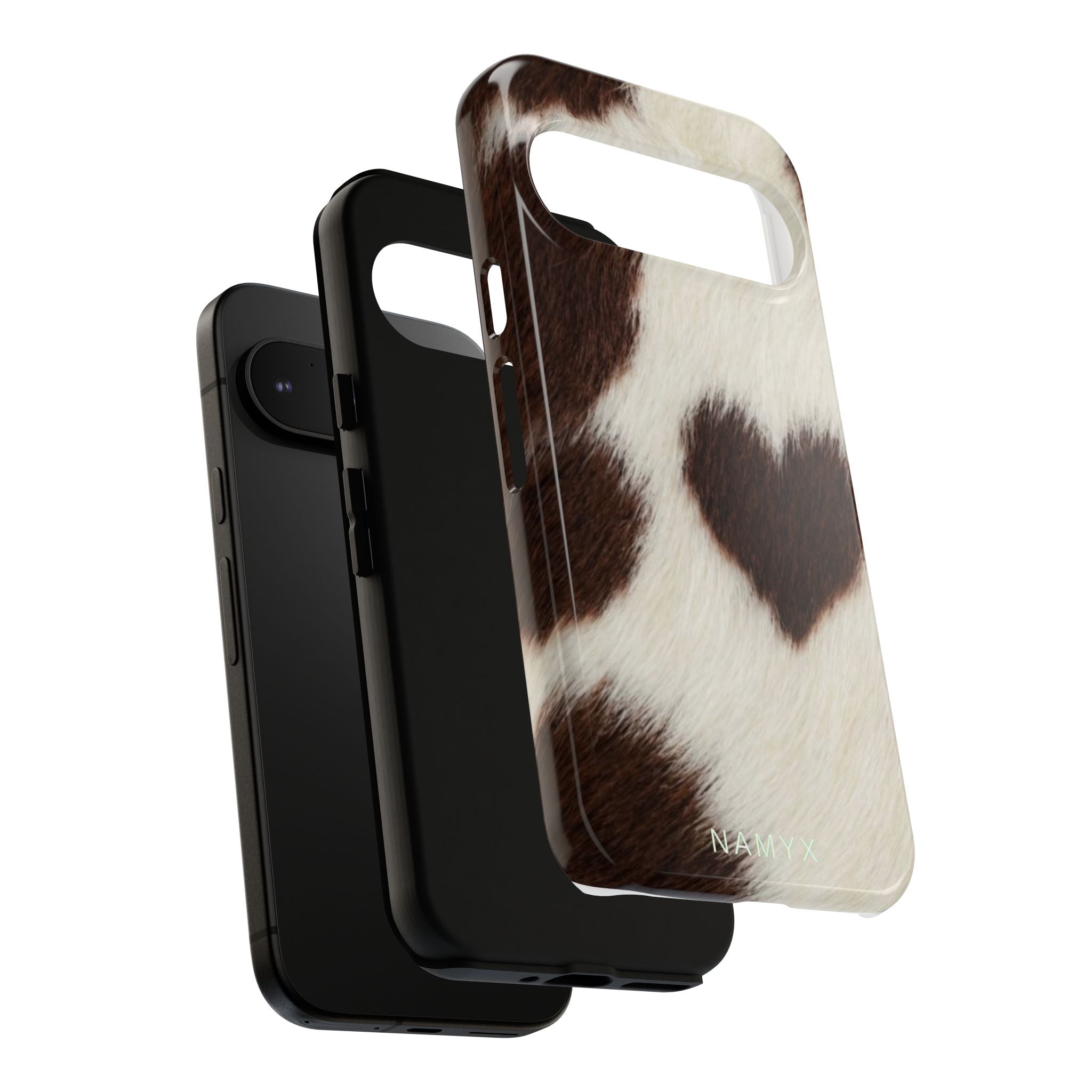 Cowhide Heart Phone Case — Cute Cow Print Protective iPhone Cover