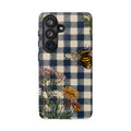 Bee & Wildflower Plaid Phone Case — Navy Buffalo Check Floral iPhone Cover