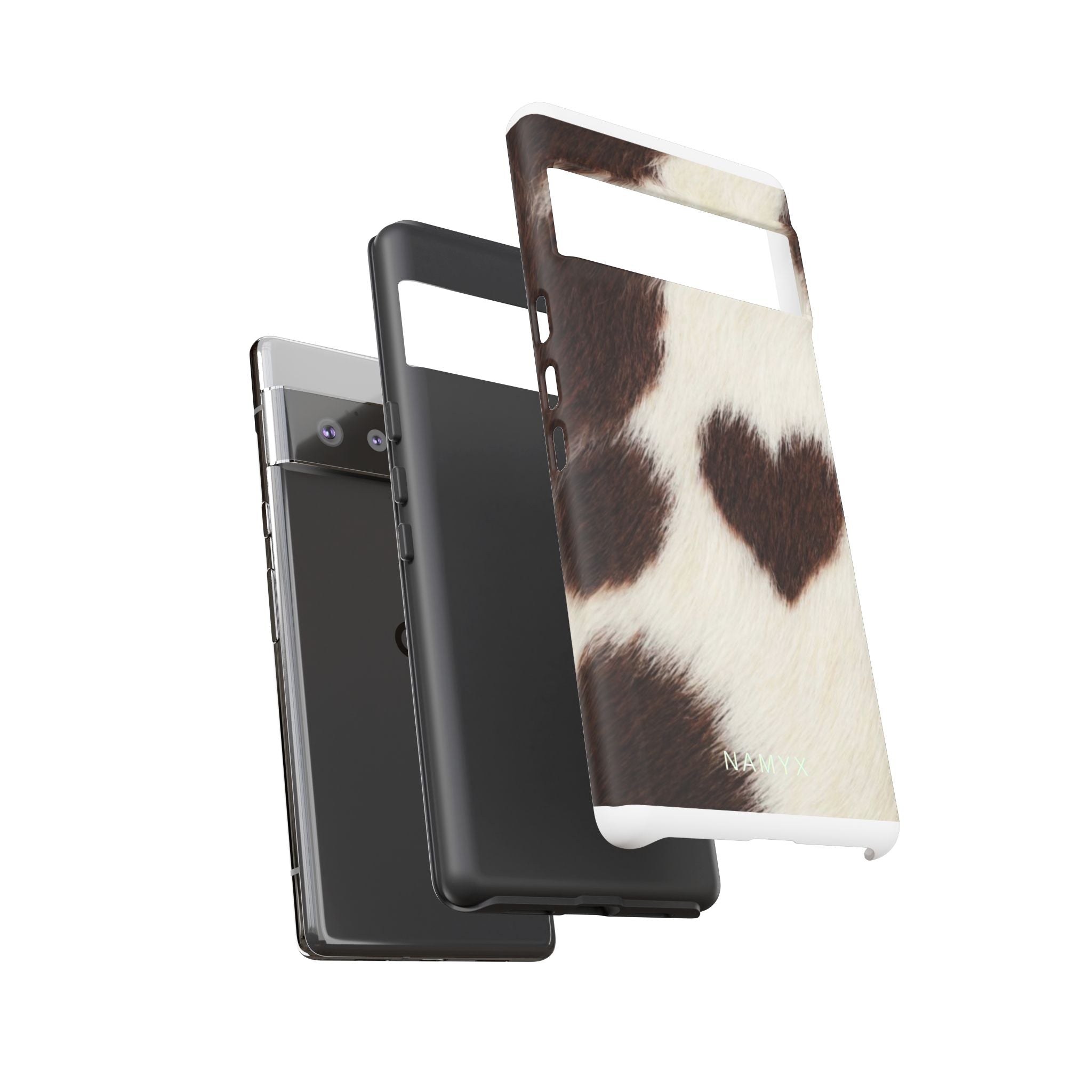 Cowhide Heart Phone Case — Cute Cow Print Protective iPhone Cover