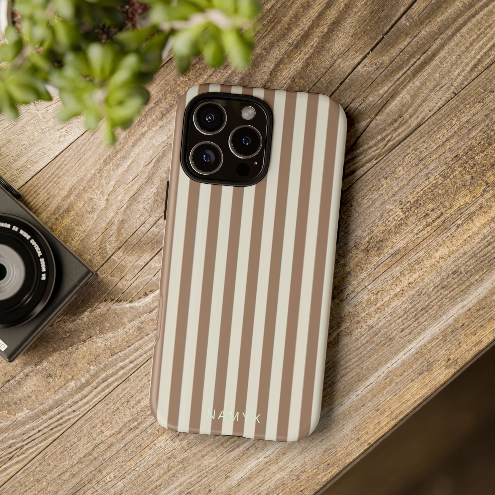 Striped Beige Phone Case — Classic Vertical Brown & Cream Stripe Tough Case