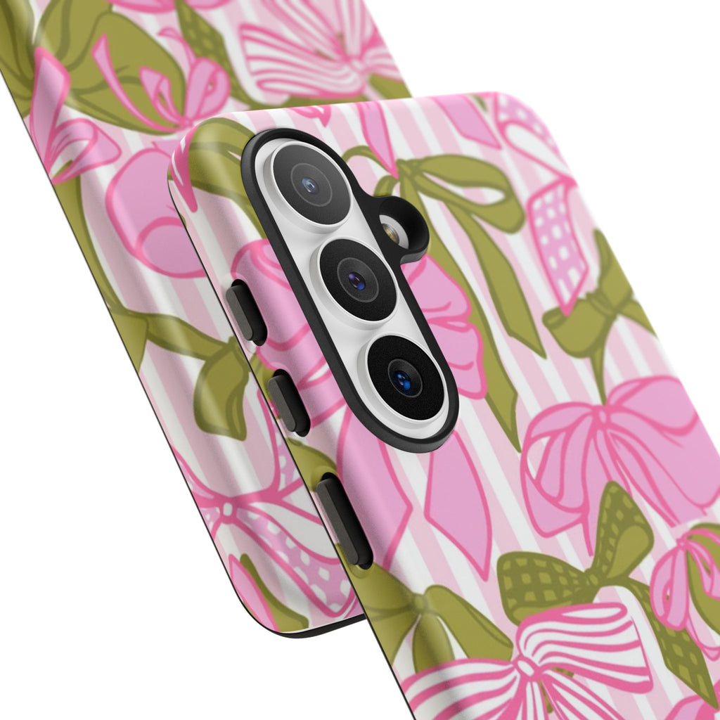 Bow Pattern Tough Case - Pink & Olive Floral Phone Cover
