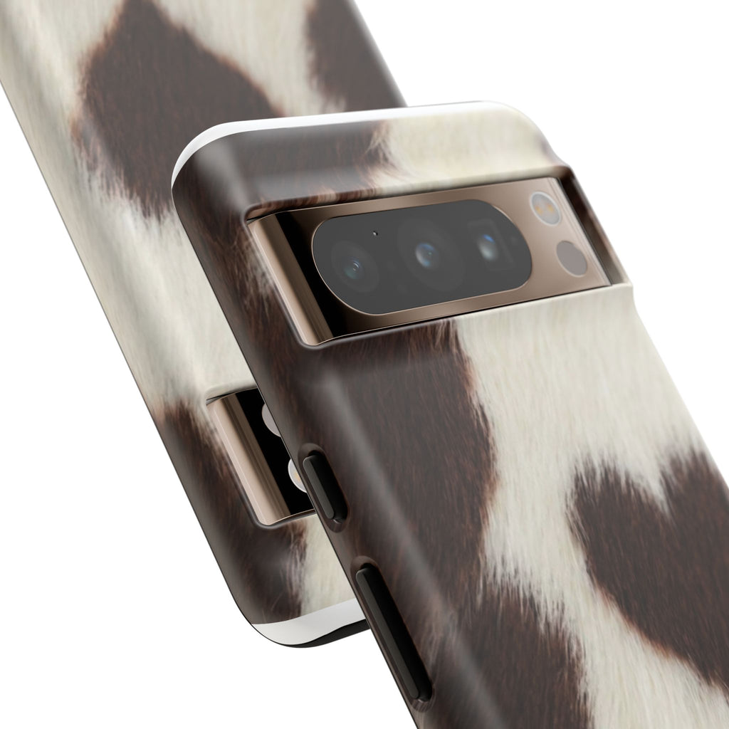 Cowhide Heart Phone Case — Cute Cow Print Protective iPhone Cover