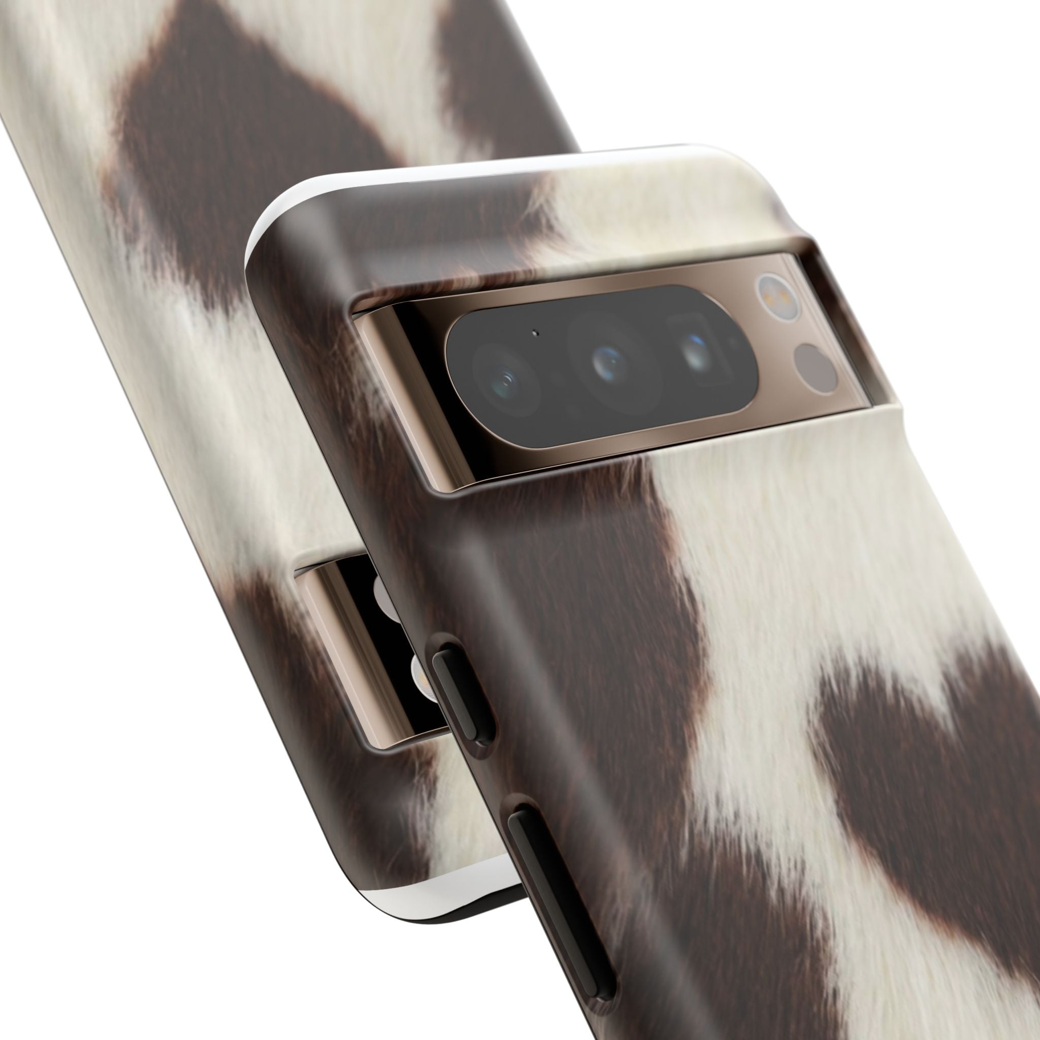 Cowhide Heart Phone Case — Cute Cow Print Protective iPhone Cover