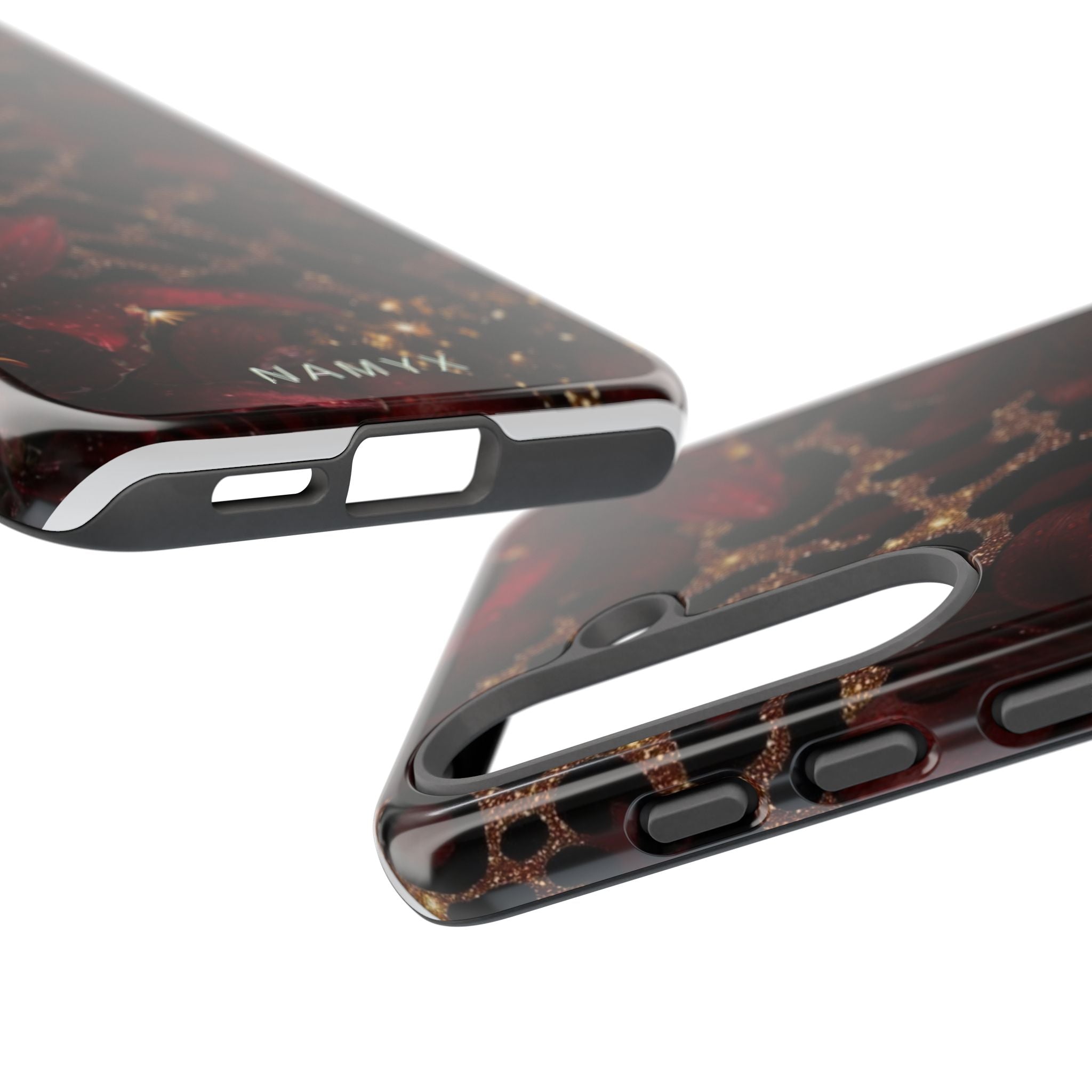 Protective Phone Case — Burgundy Floral & Gold Leopard Print Tough Case