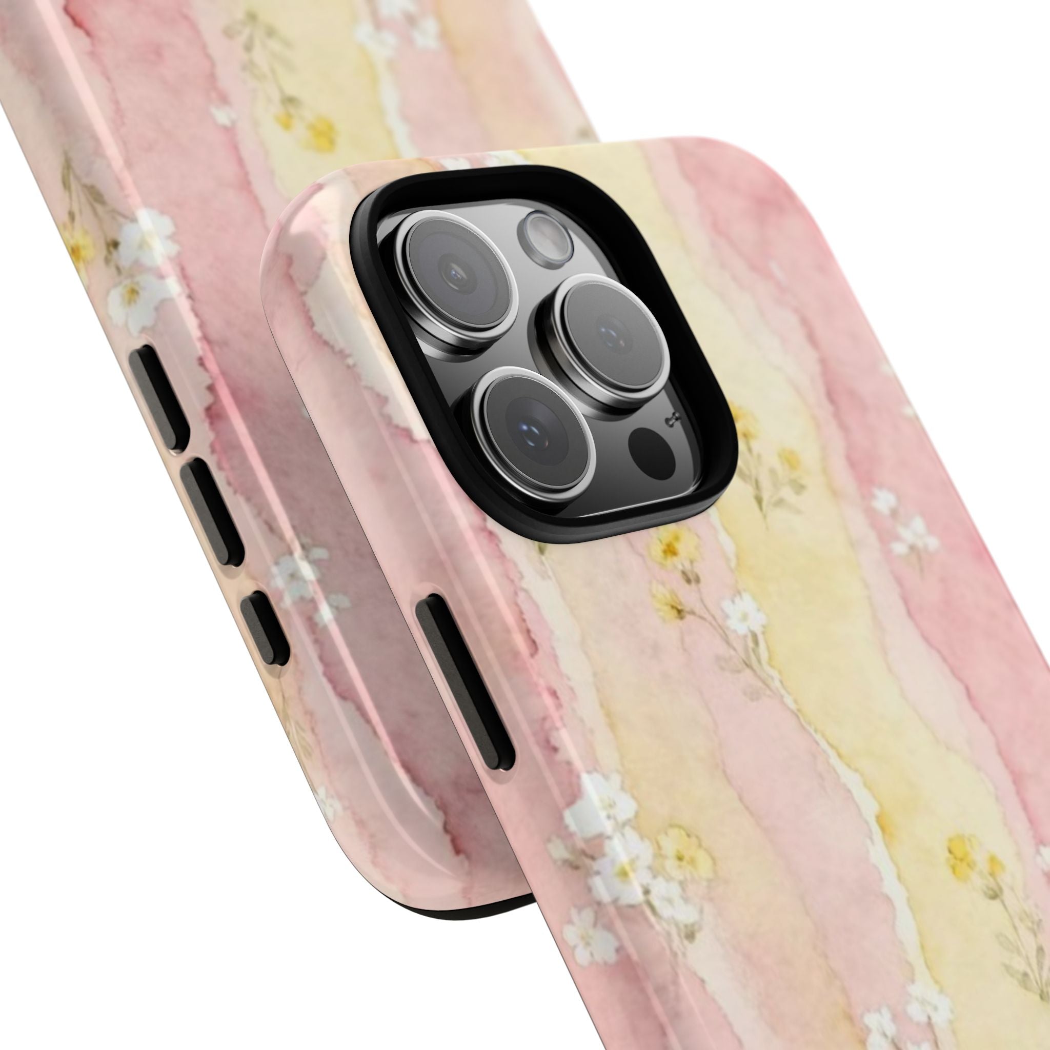 Floral Watercolor Tough Phone Case — Pink & Yellow Daisy Protective Cover
