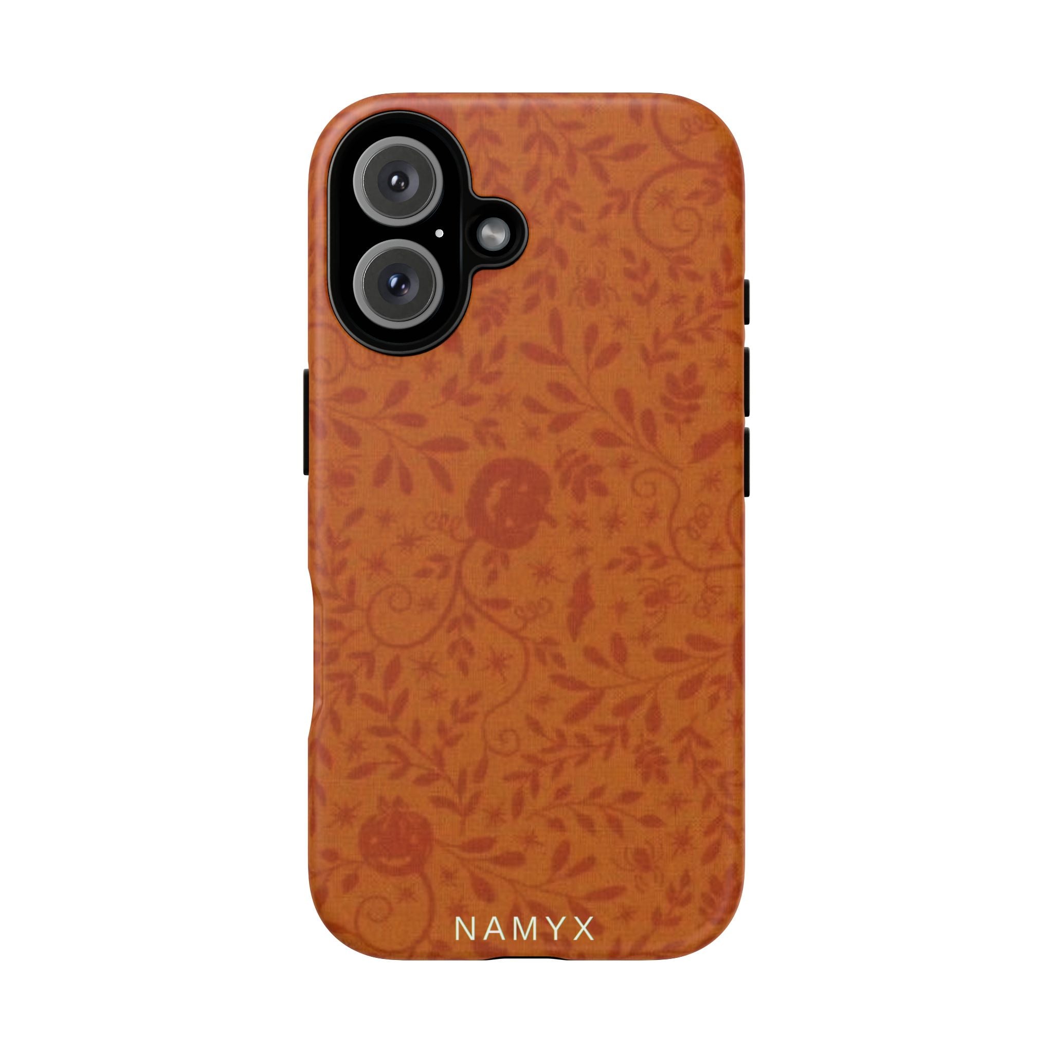 Floral Leather Phone Case — Rustic Orange Botanical Tough Case