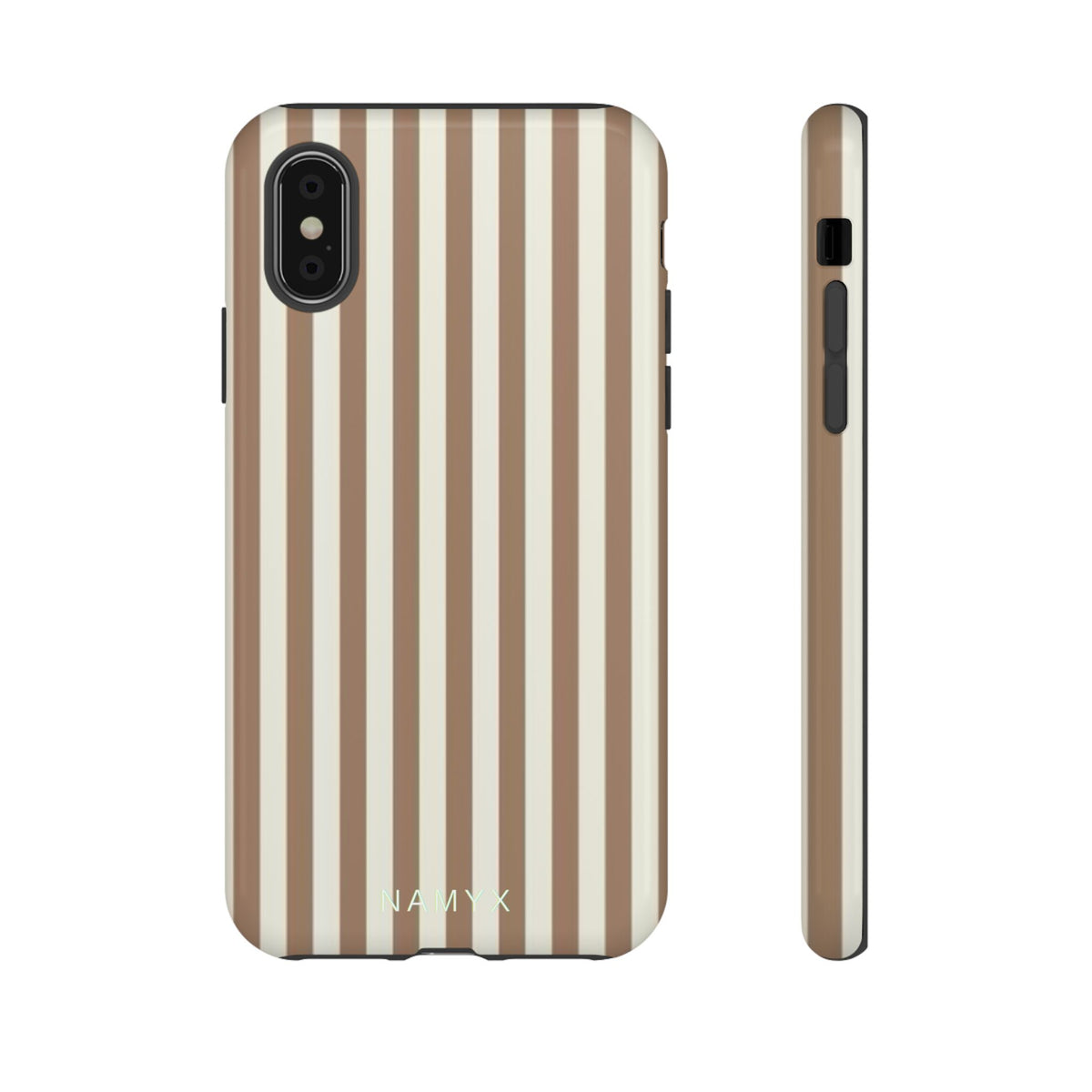 Striped Beige Phone Case — Classic Vertical Brown & Cream Stripe Tough Case