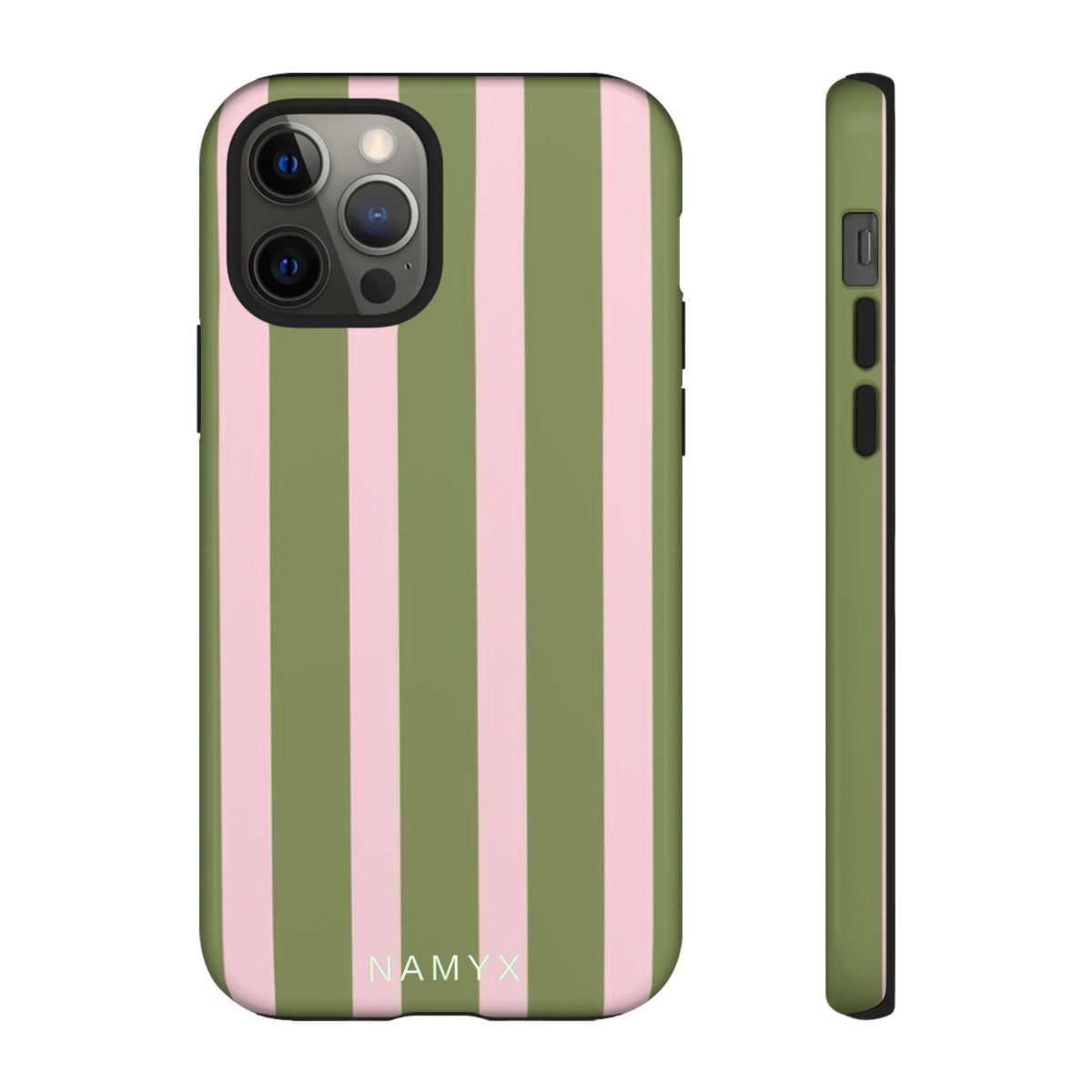 Striped Olive & Blush Tough Phone Case — Durable Protective Phone Cover