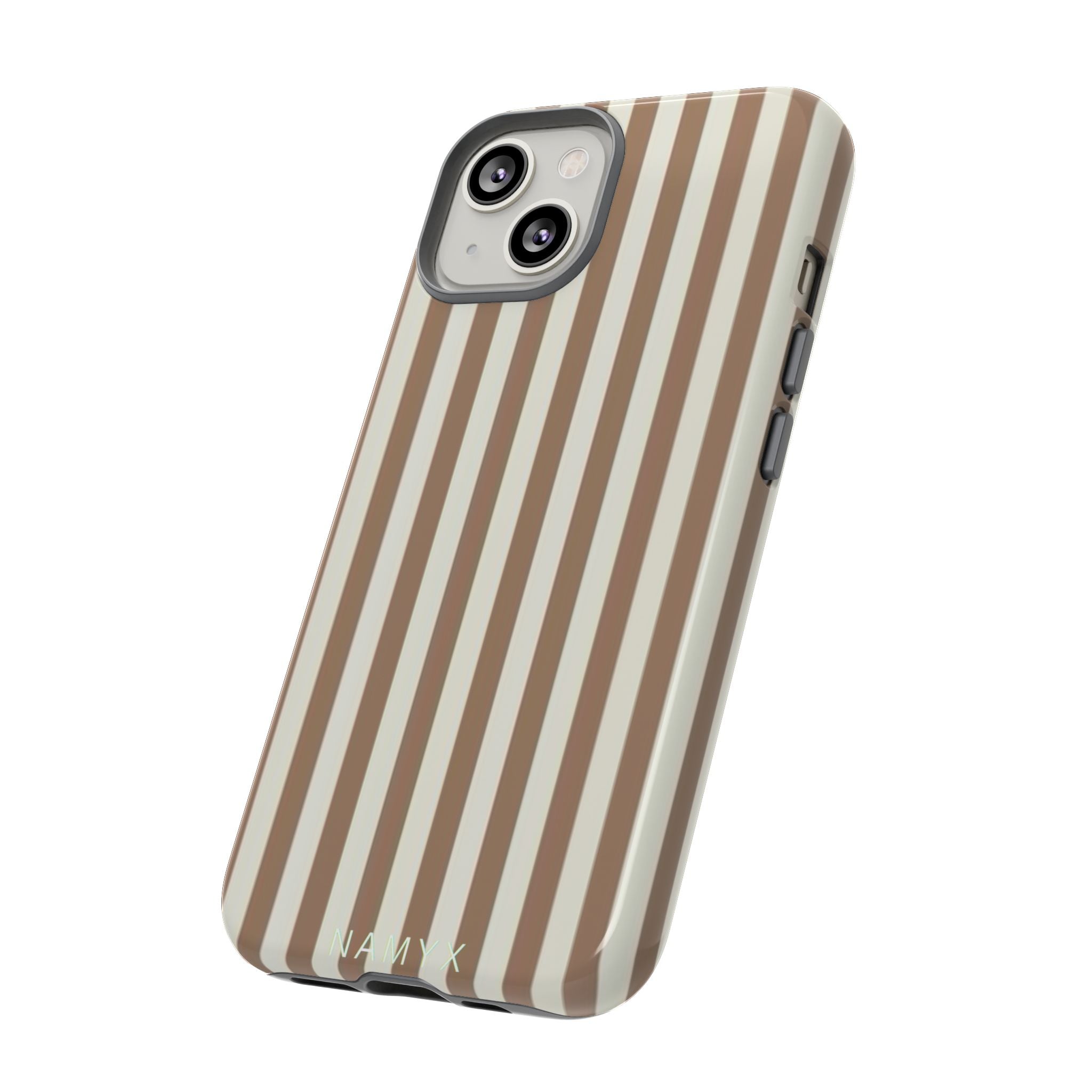 Striped Beige Phone Case — Classic Vertical Brown & Cream Stripe Tough Case