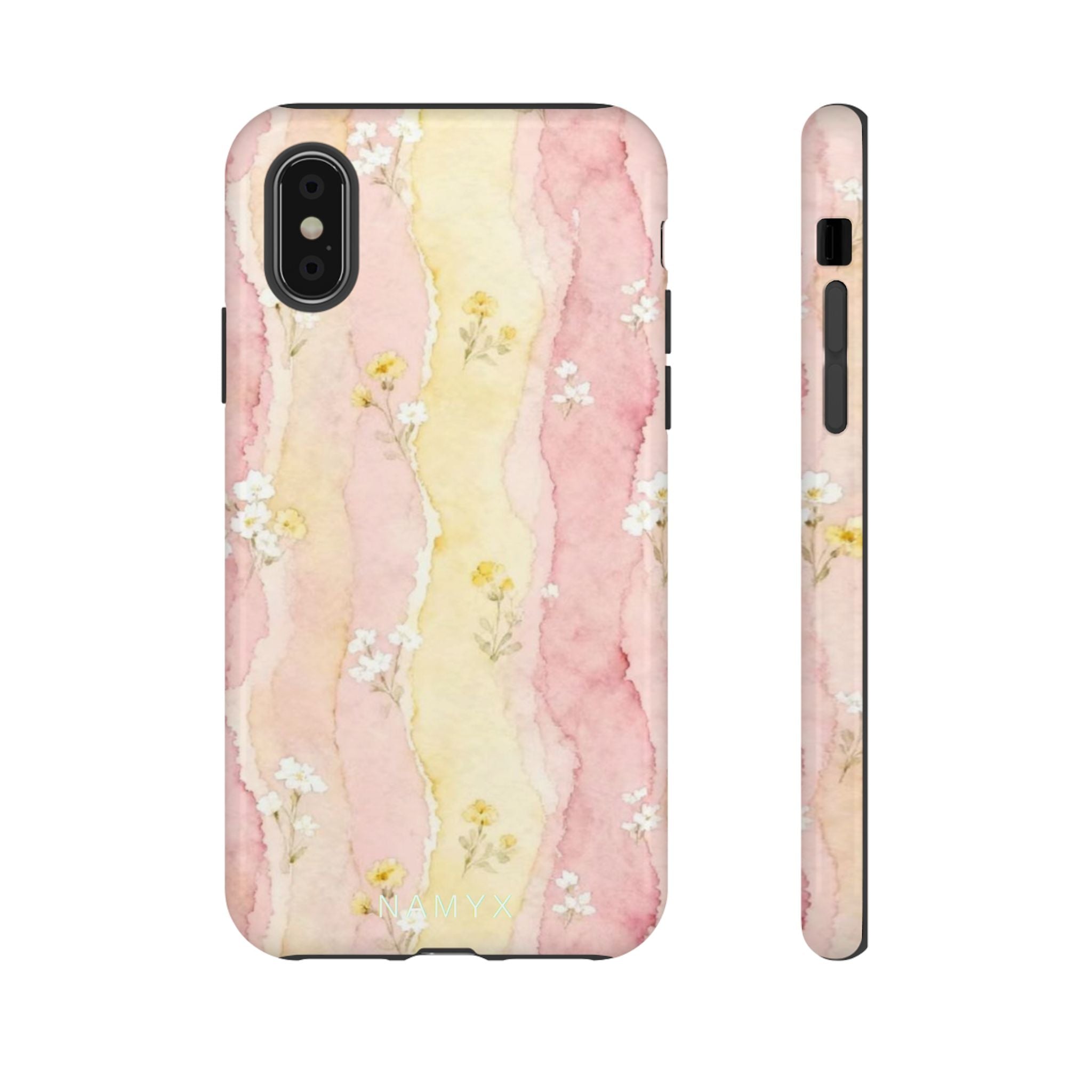 Floral Watercolor Tough Phone Case — Pink & Yellow Daisy Protective Cover