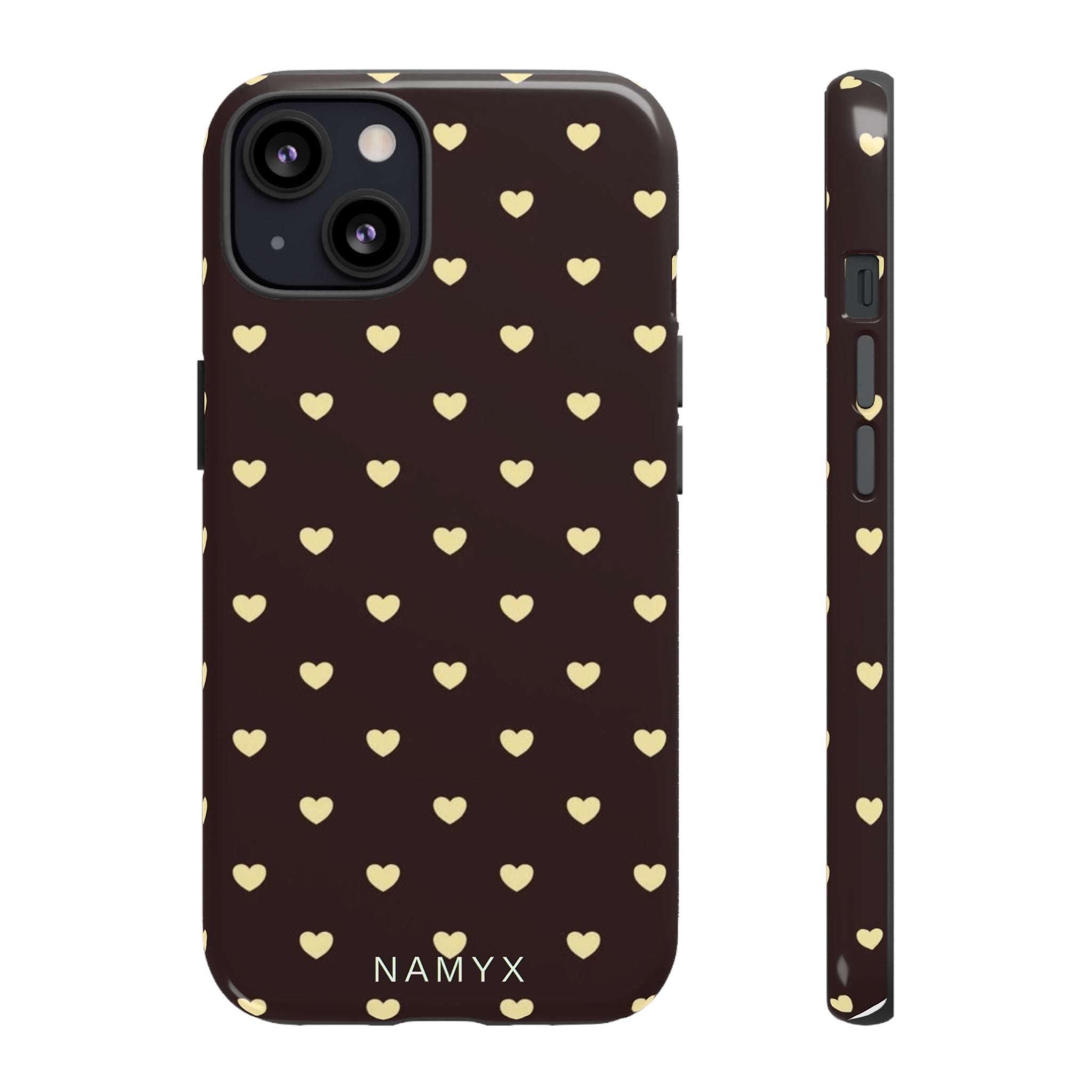 Tough Case — Brown Phone Case with Cream Heart Pattern