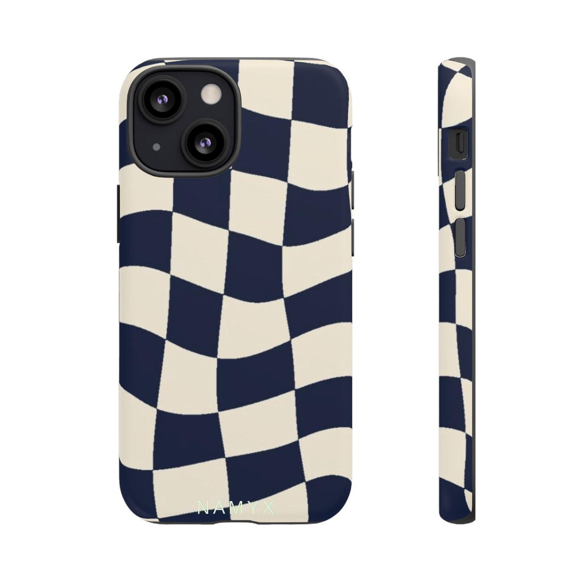 Wavy Checkered Phone Case – Retro Navy Racing Pattern Tough Case