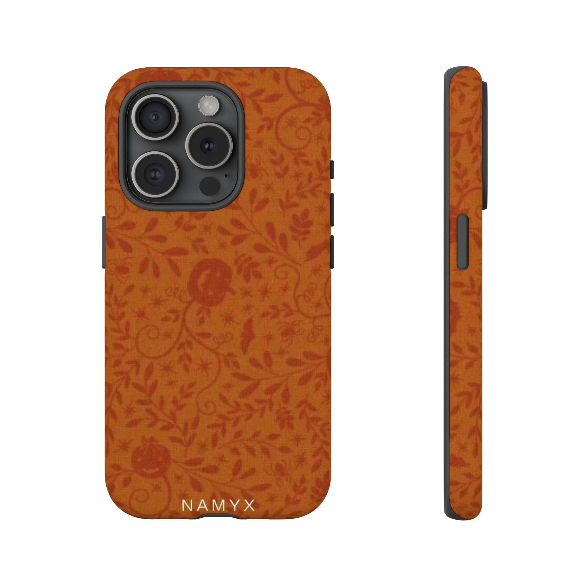 Floral Leather Phone Case — Rustic Orange Botanical Tough Case