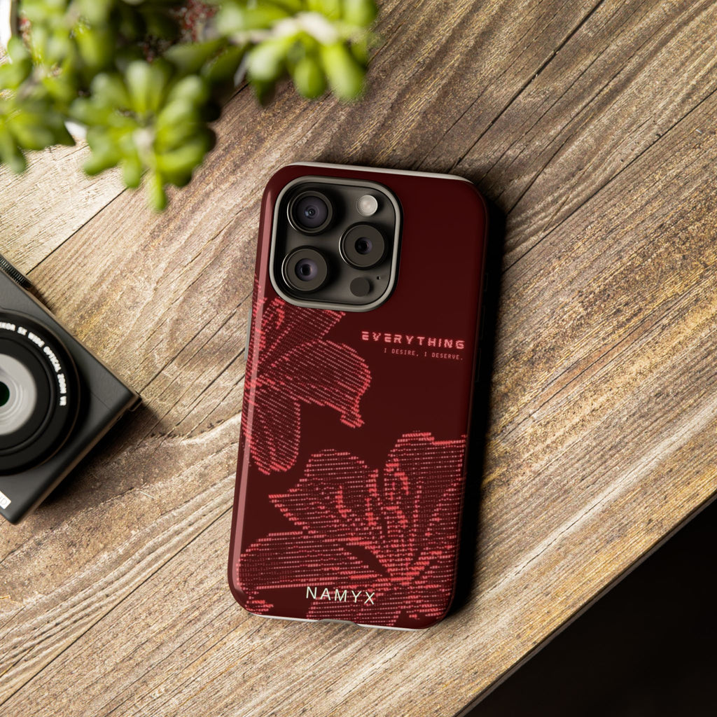 Floral Tough Phone Case — 'Everything' Burgundy Protective Cover