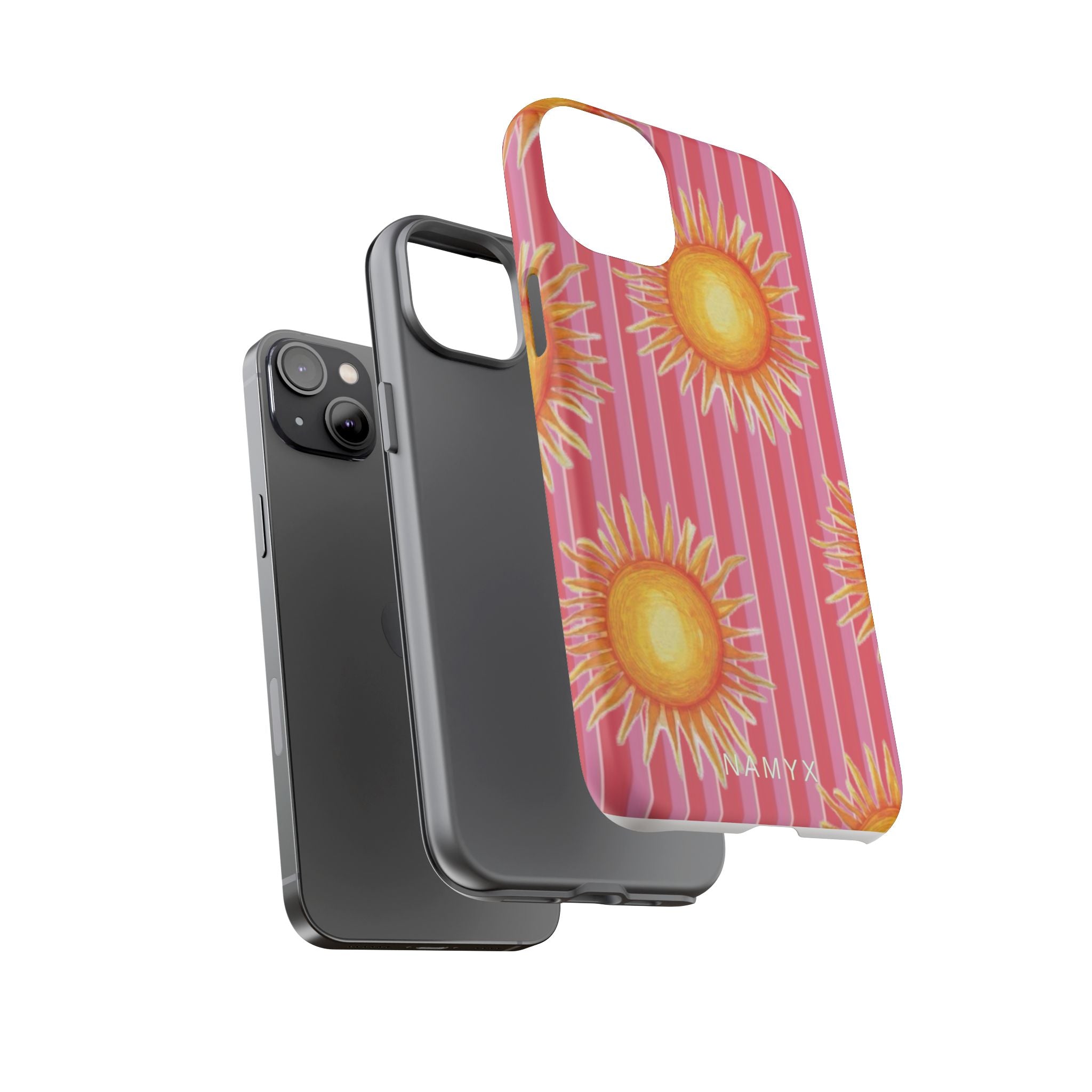Sunburst Stripe Tough Phone Case — Bright Yellow Sun Pattern on Pink