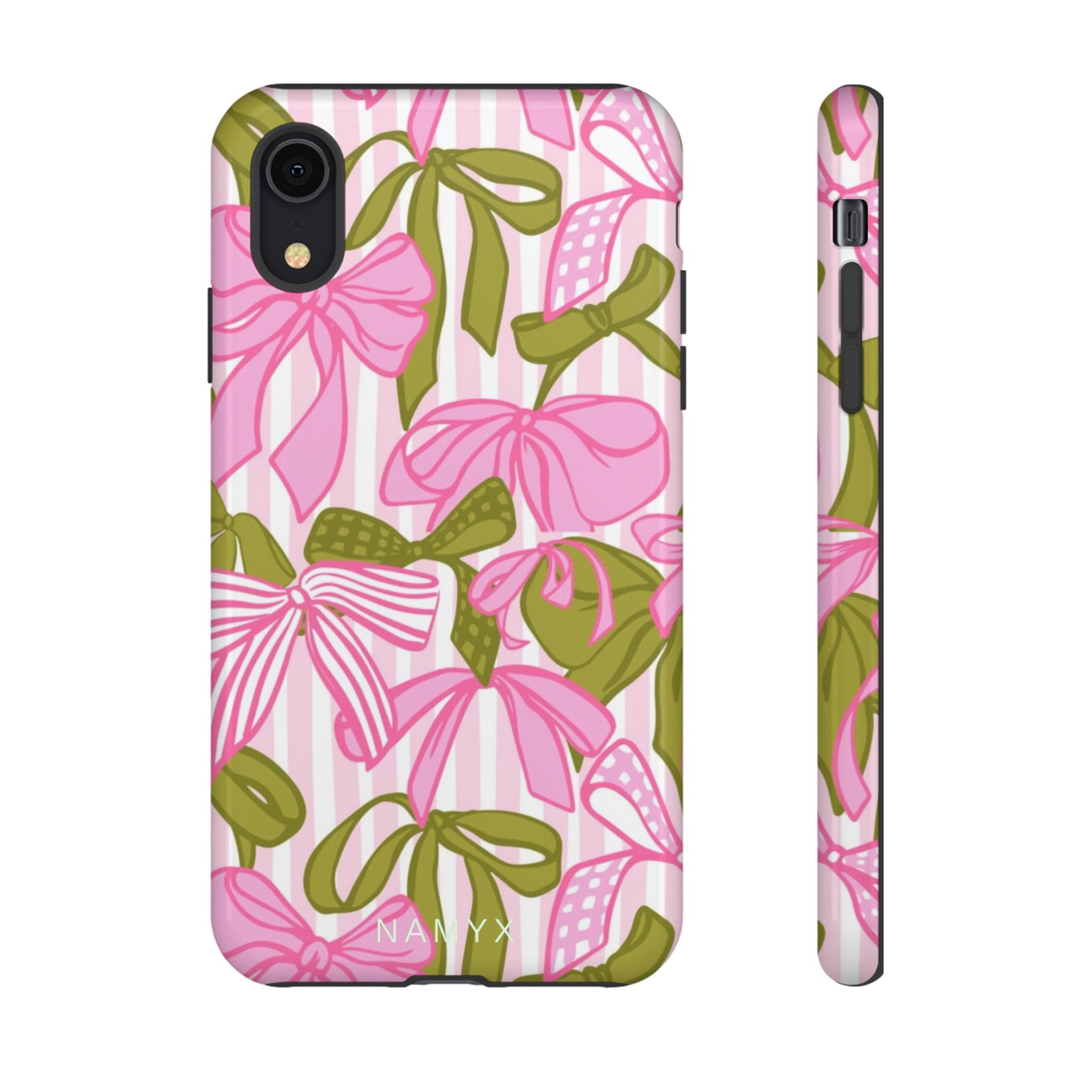 Bow Pattern Tough Case - Pink & Olive Floral Phone Cover