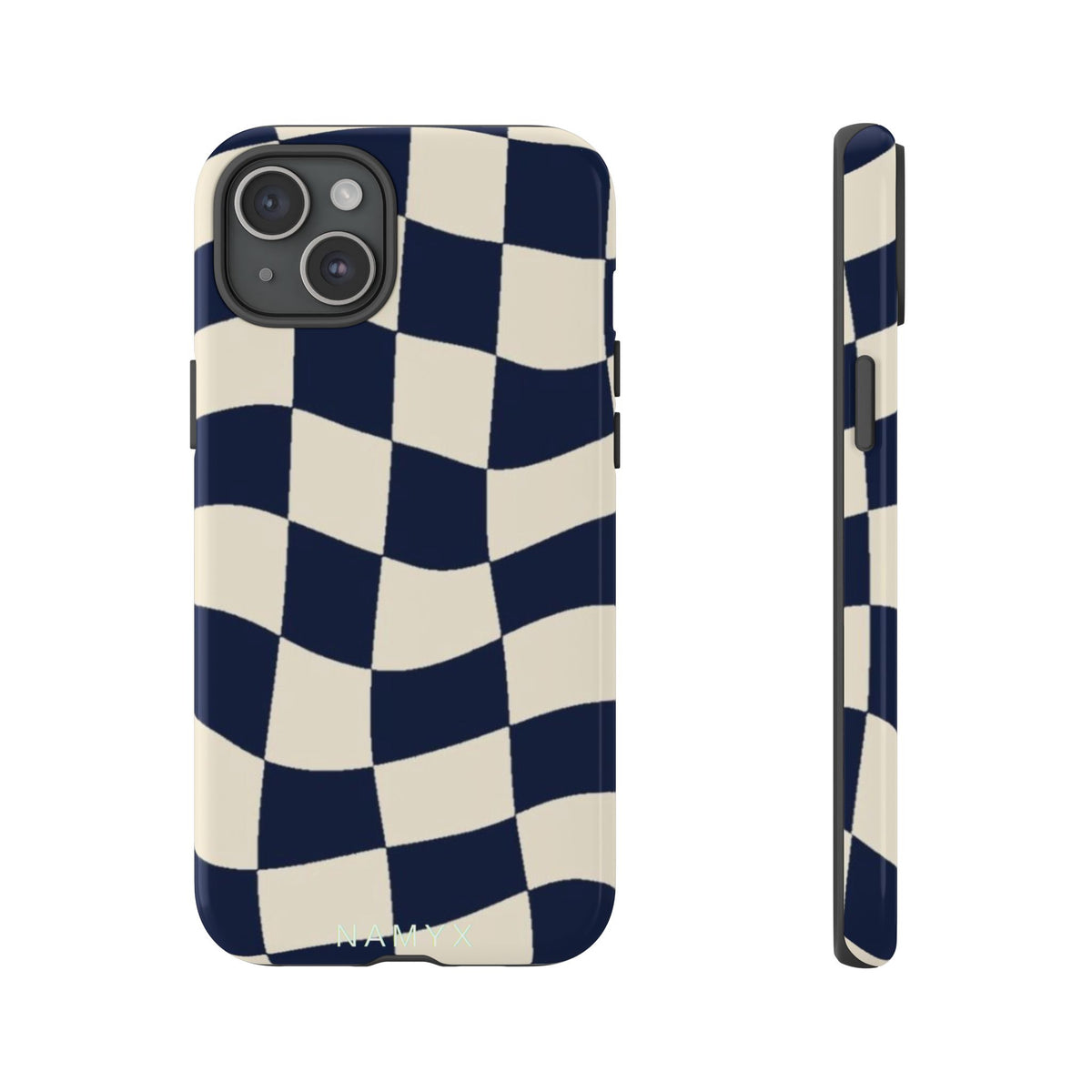 Wavy Checkered Phone Case – Retro Navy Racing Pattern Tough Case