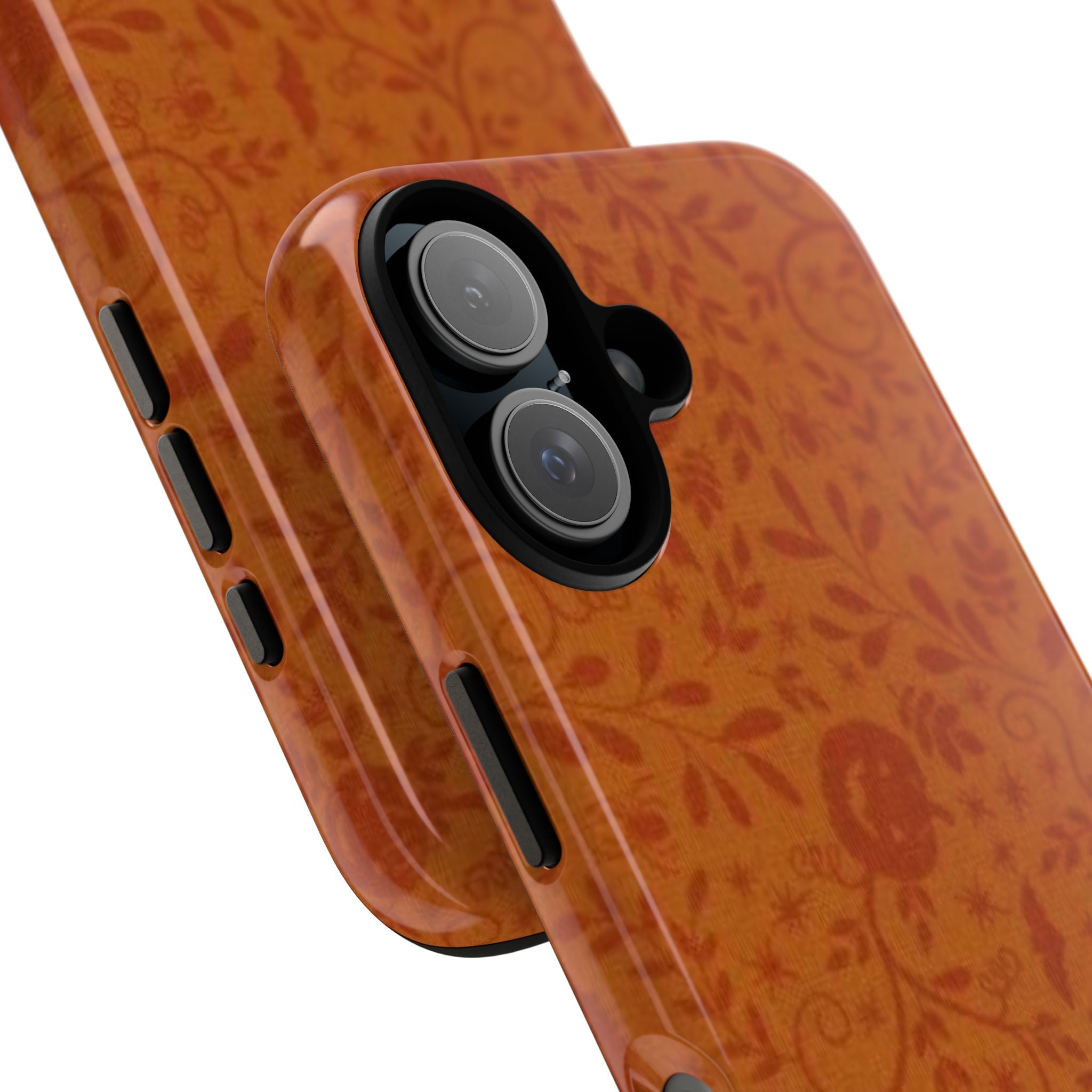 Floral Leather Phone Case — Rustic Orange Botanical Tough Case