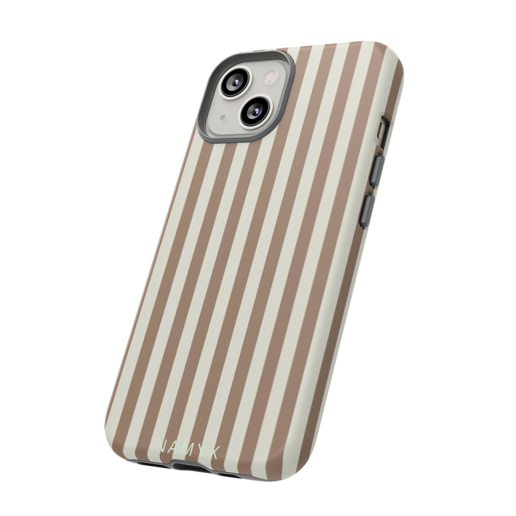Striped Beige Phone Case — Classic Vertical Brown & Cream Stripe Tough Case