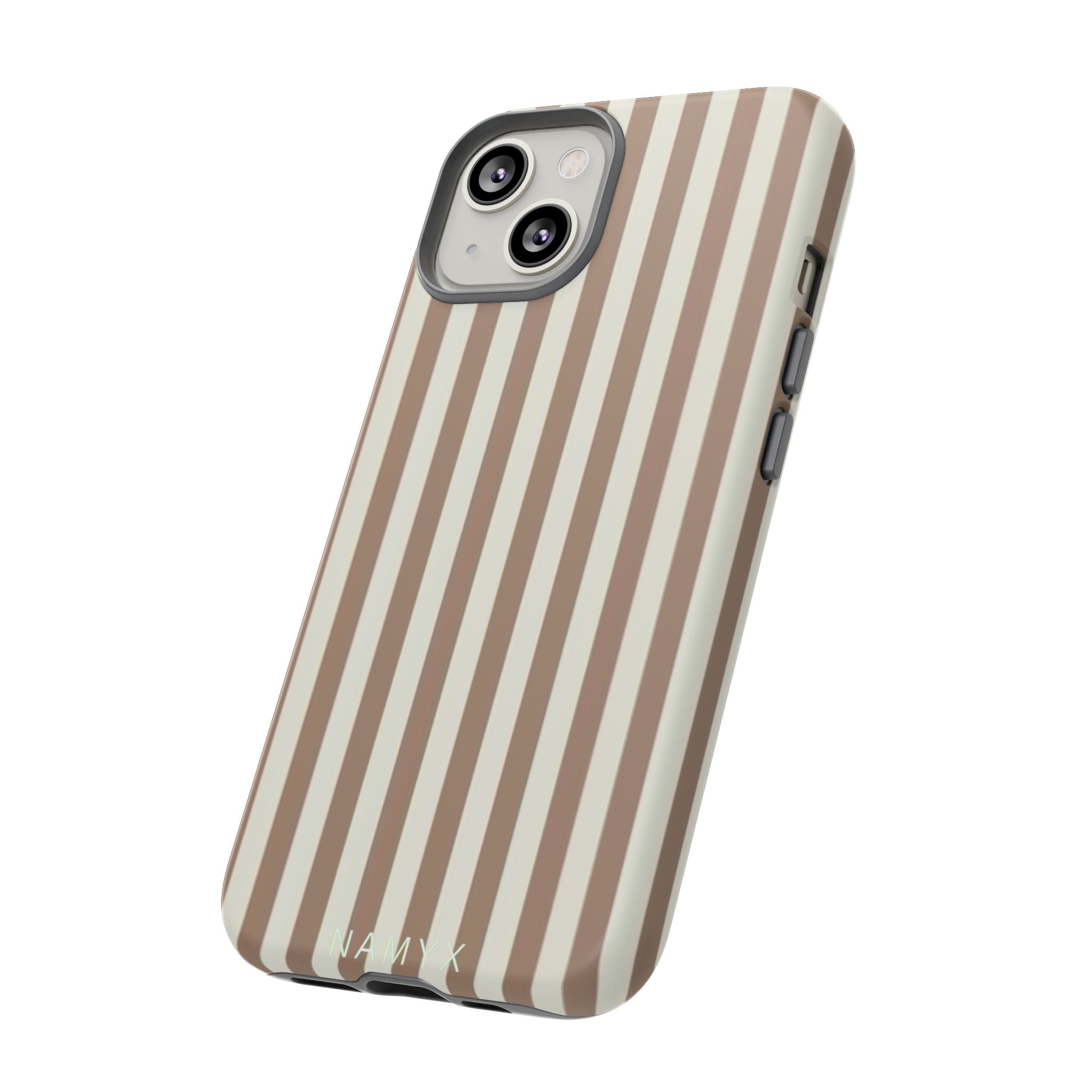 Striped Beige Phone Case — Classic Vertical Brown & Cream Stripe Tough Case
