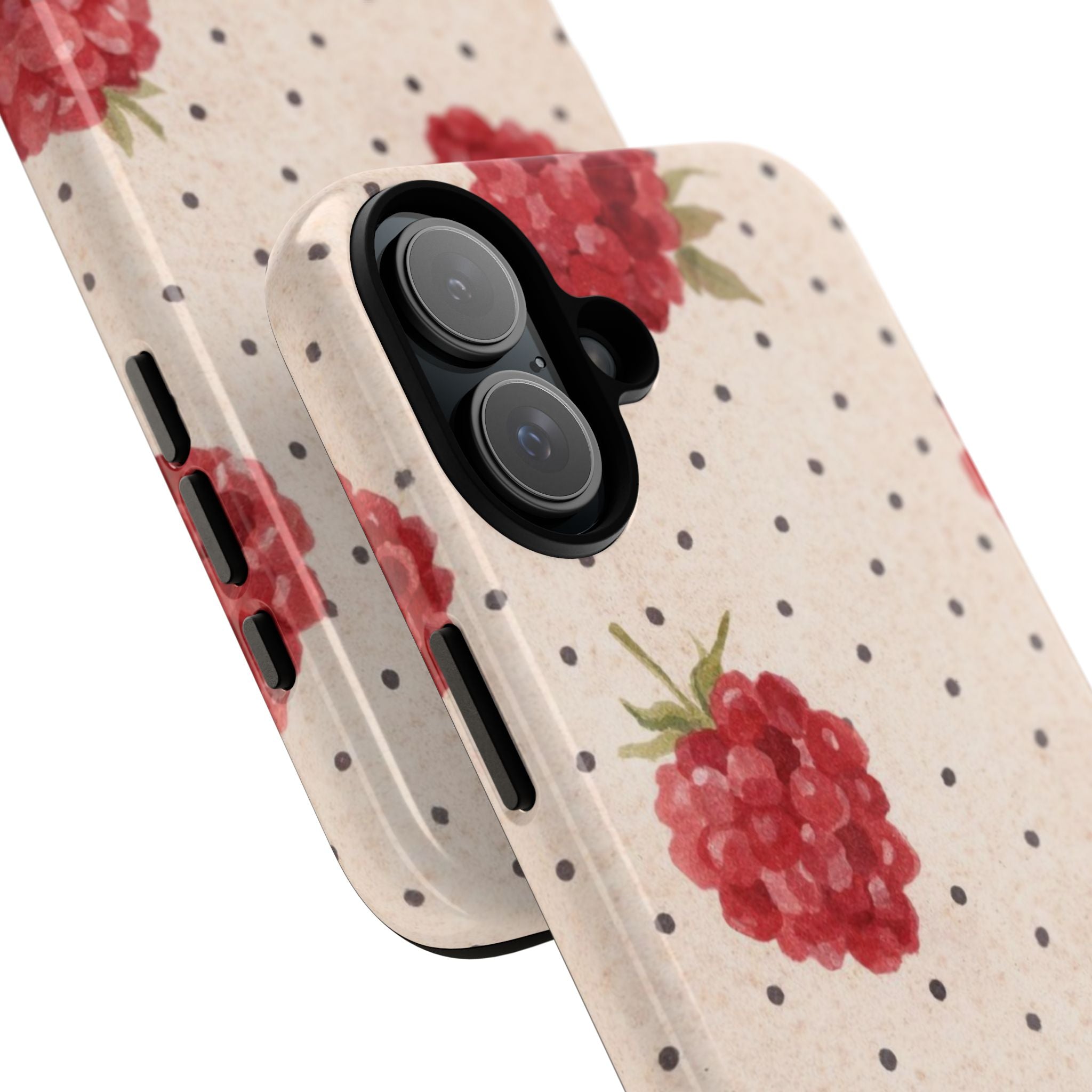 Raspberry Dotted Tough Phone Case — Vintage Floral Protective Cover