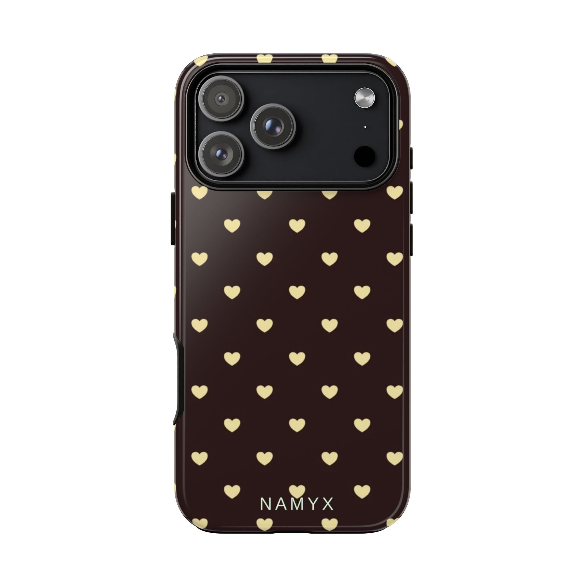 Tough Case — Brown Phone Case with Cream Heart Pattern
