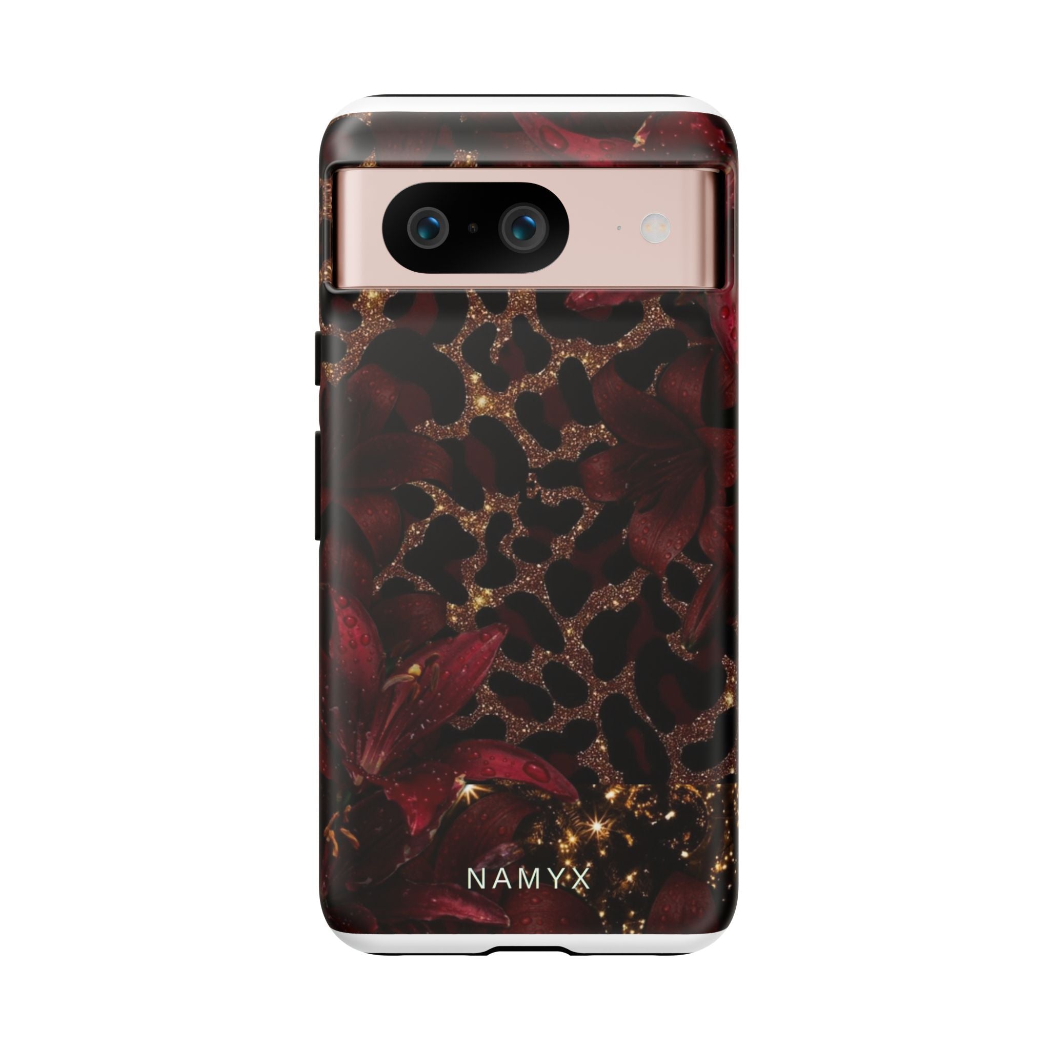 Protective Phone Case — Burgundy Floral & Gold Leopard Print Tough Case