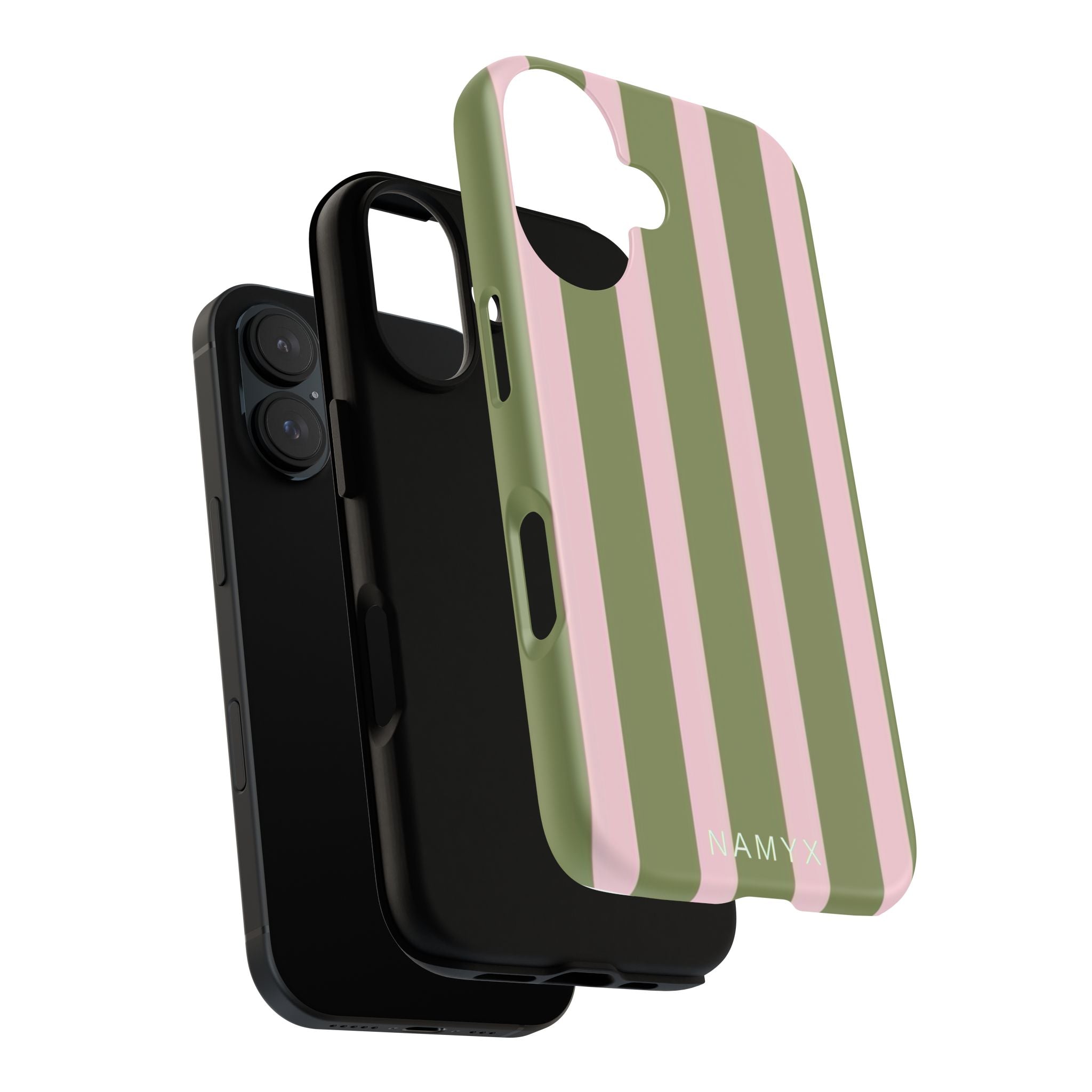 Striped Olive & Blush Tough Phone Case — Durable Protective Phone Cover